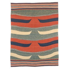 Persian Kilim Small Rug Circa 1910 - Wool Blue Ivory Red 72934