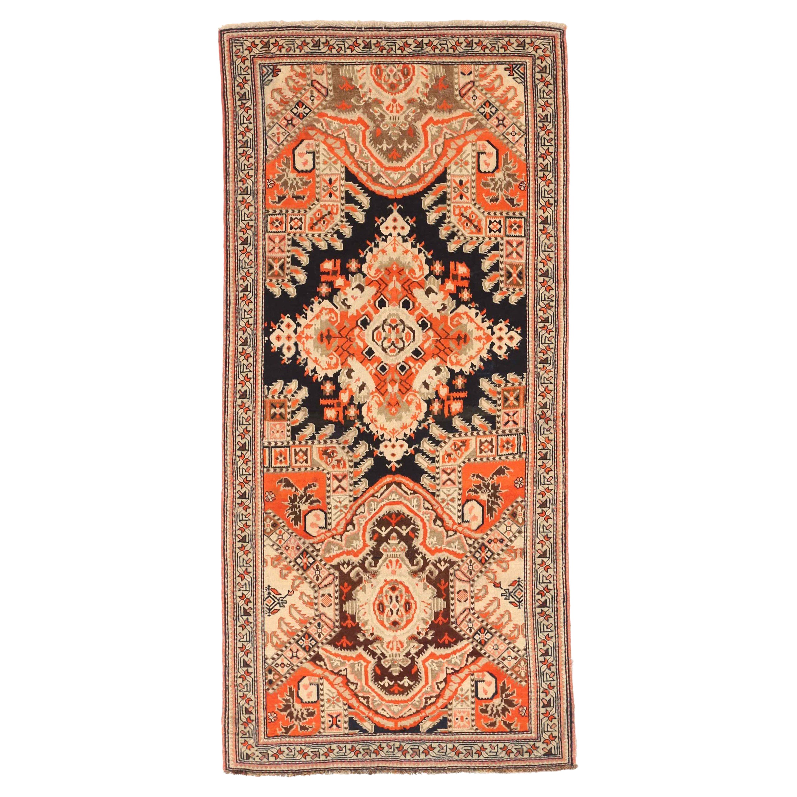 Russischer Karabagh Kleiner Teppich Circa 1910 - Wolle Schwarz Elfenbein Orange 72971