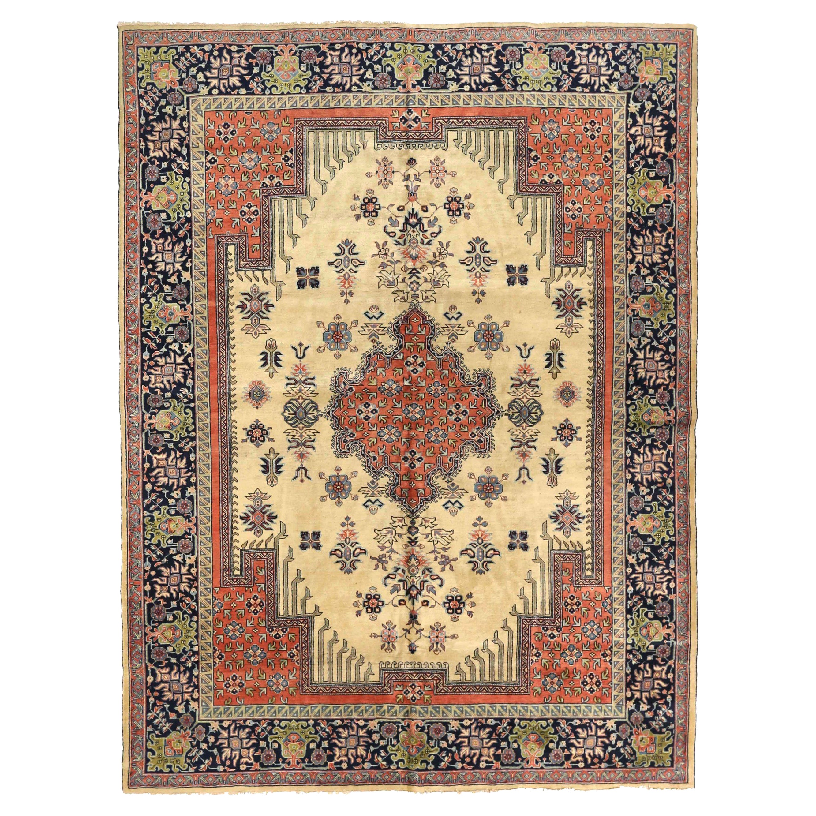 Tapis persans de Tabriz datant d'environ 1910 - Laine verte ivoire rouge 72944