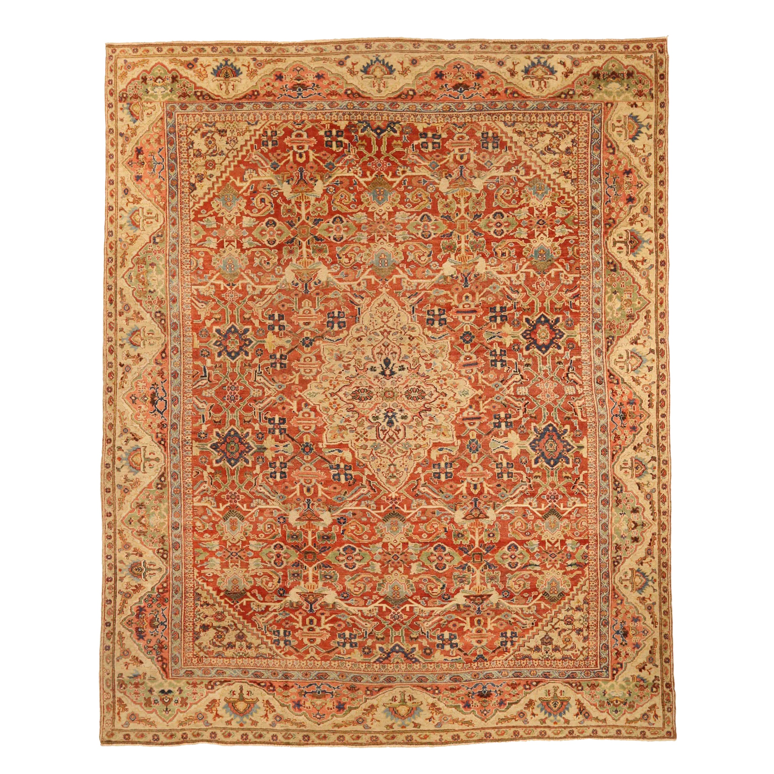 Tapis persan Sultanabad Circa 1880 - Laine Vert Ivoire Rouge 72990