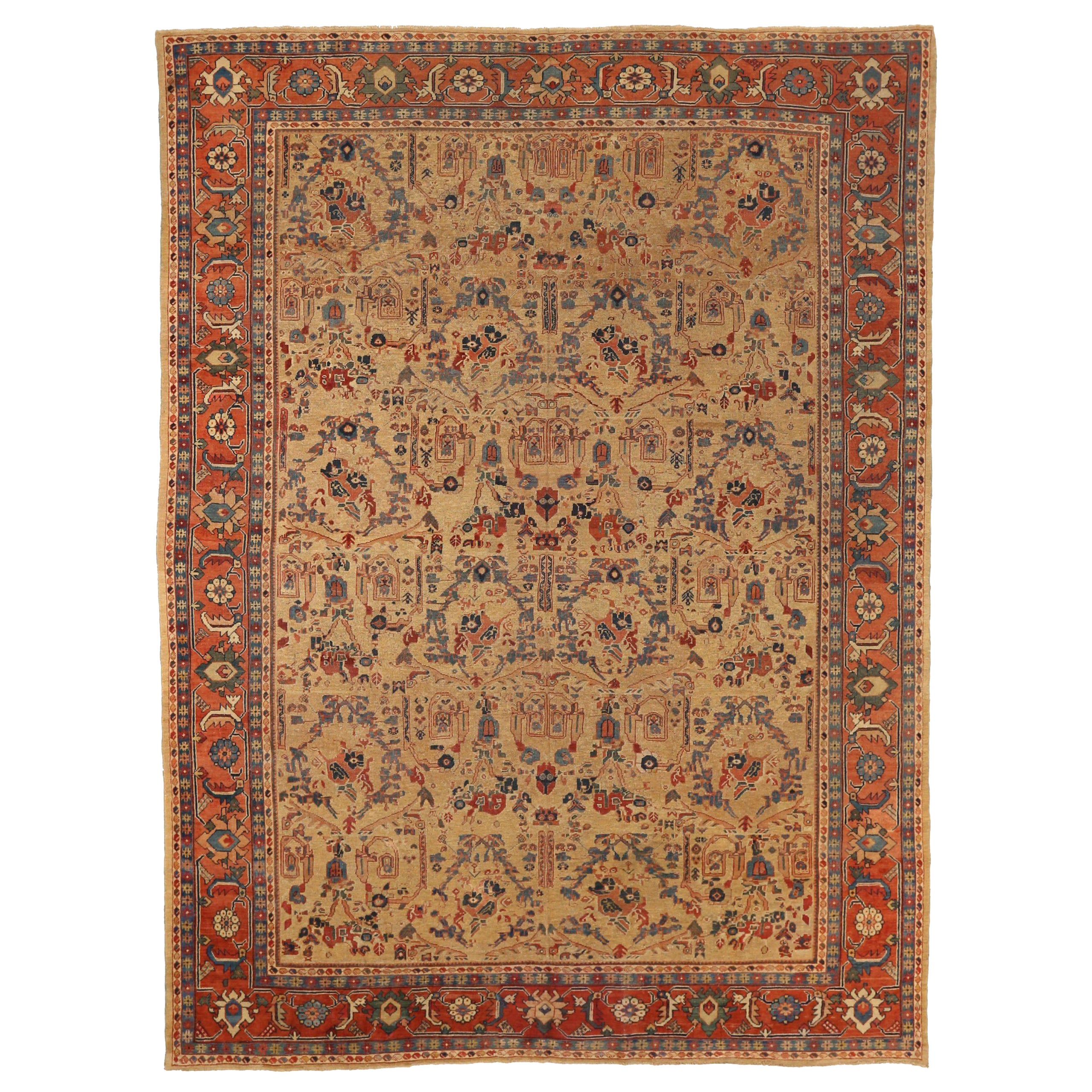 Persische Sultanabad-Teppiche Circa 1880 - Wolle Blau Elfenbein Rot 72963
