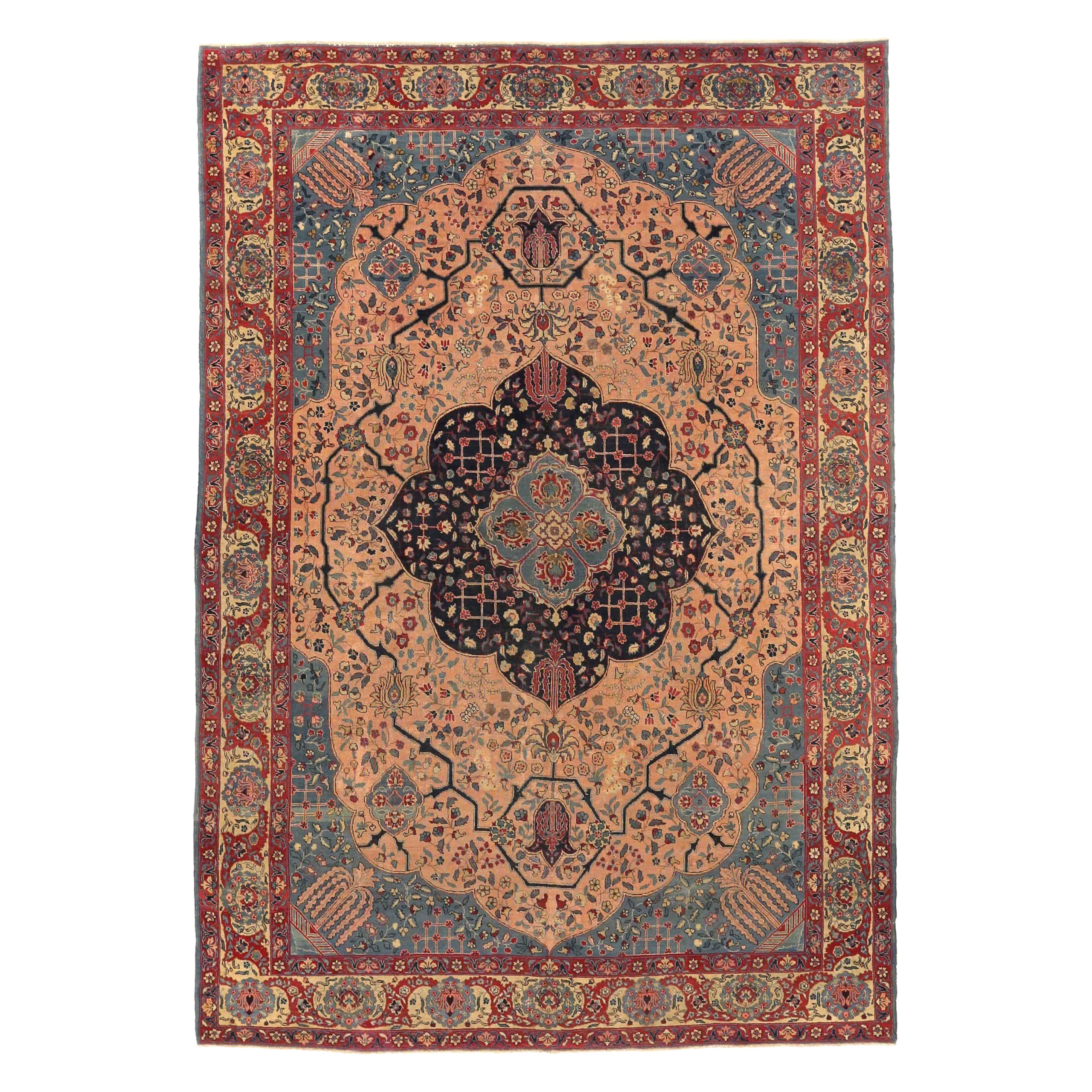 Persische Täbris-Teppiche - Wolle Blau Rosa Rot 72999