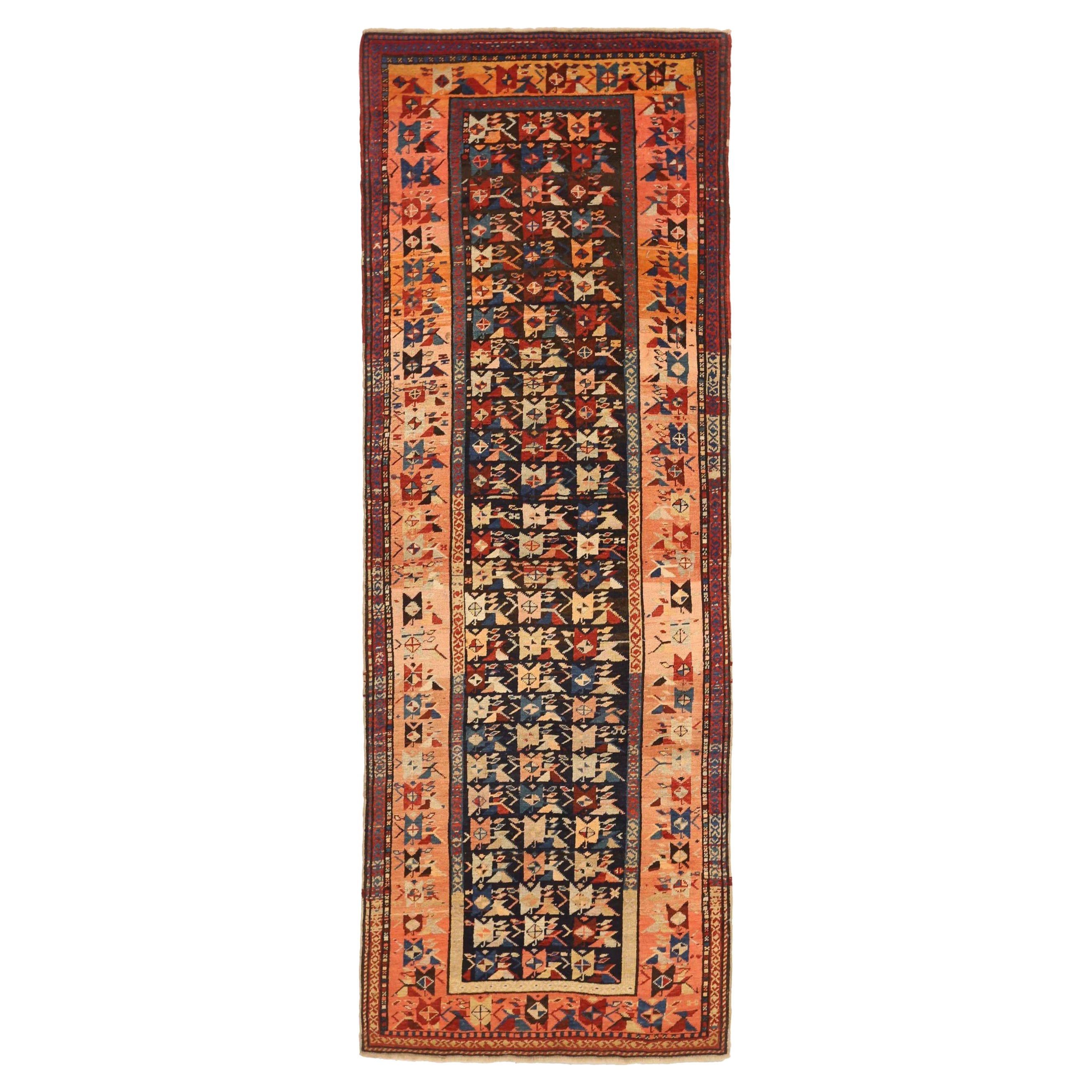Russian Karabagh Small Rug Circa 1910 - Wool Ivory Navy Blue Pink 72970
