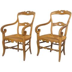 Antique Pair of Louis Philippe Rush Seat Armchairs