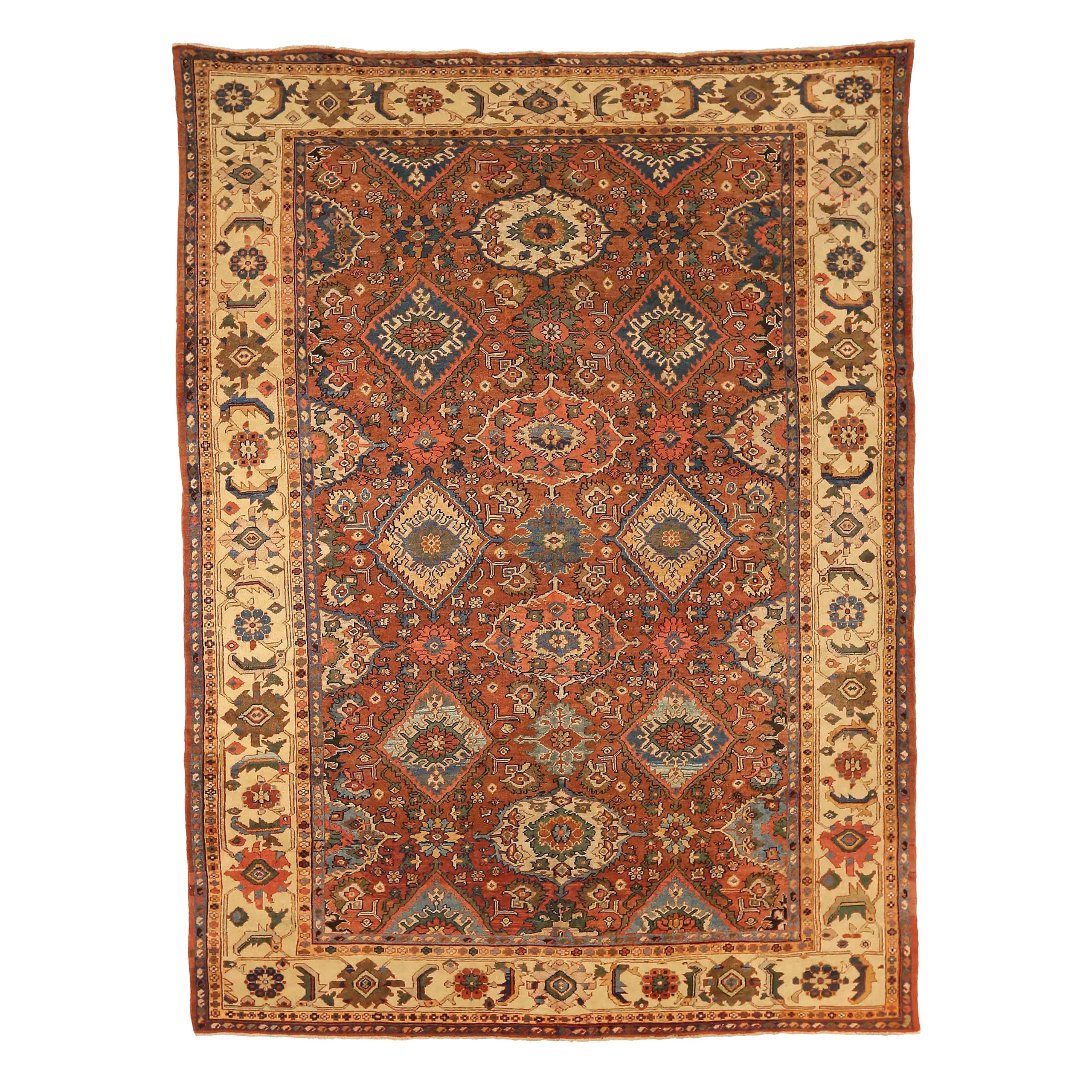 Persian Sultanabad Area Rugs - Wool Green Ivory Red 73037 For Sale