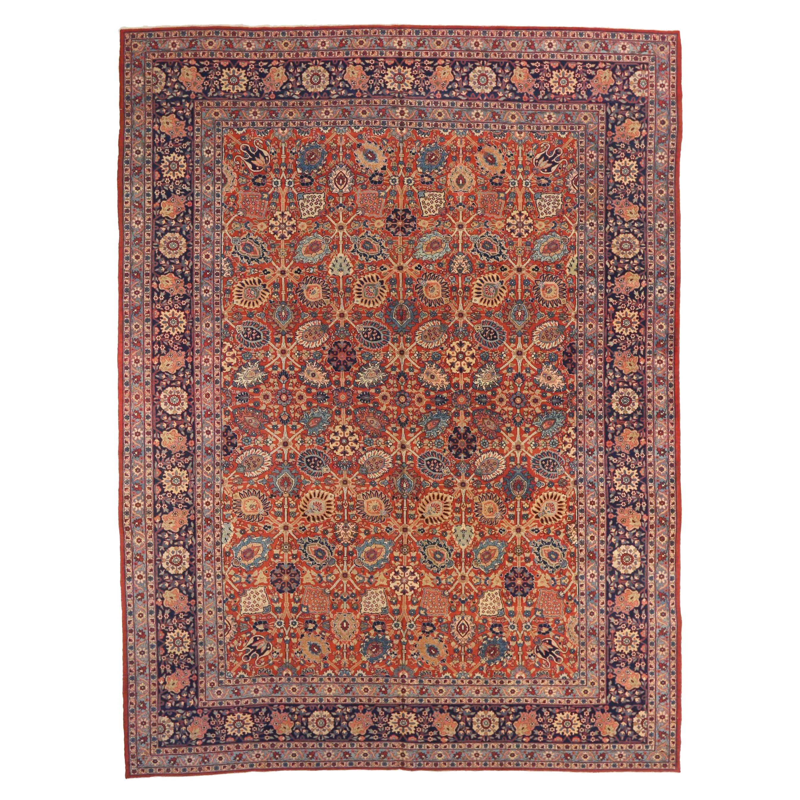 Persische Täbriz Bereich Teppiche CIRCA 1880 - Wolle Blau Marineblau Rot Gelb 73061