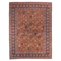 Persische Täbriz Bereich Teppiche CIRCA 1880 - Wolle Blau Marineblau Rot Gelb 73061