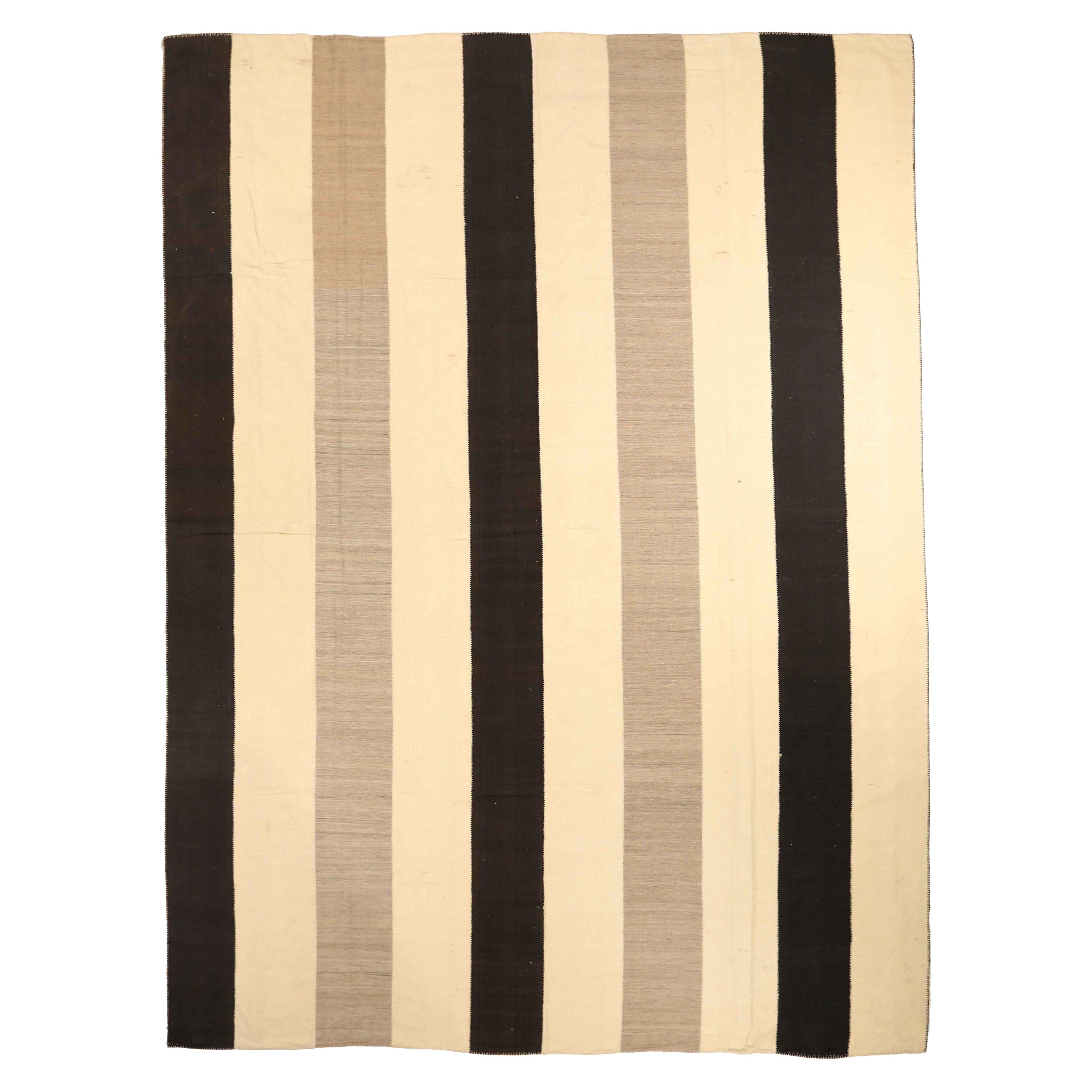 Rug & Kilim Persan Circa 1940 - Laine Noir Ivoire Taupe 73096 en vente