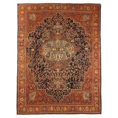 Tapis persan Farahan Circa 1880 - Laine Ivoire Bleu marine Rouge 73143