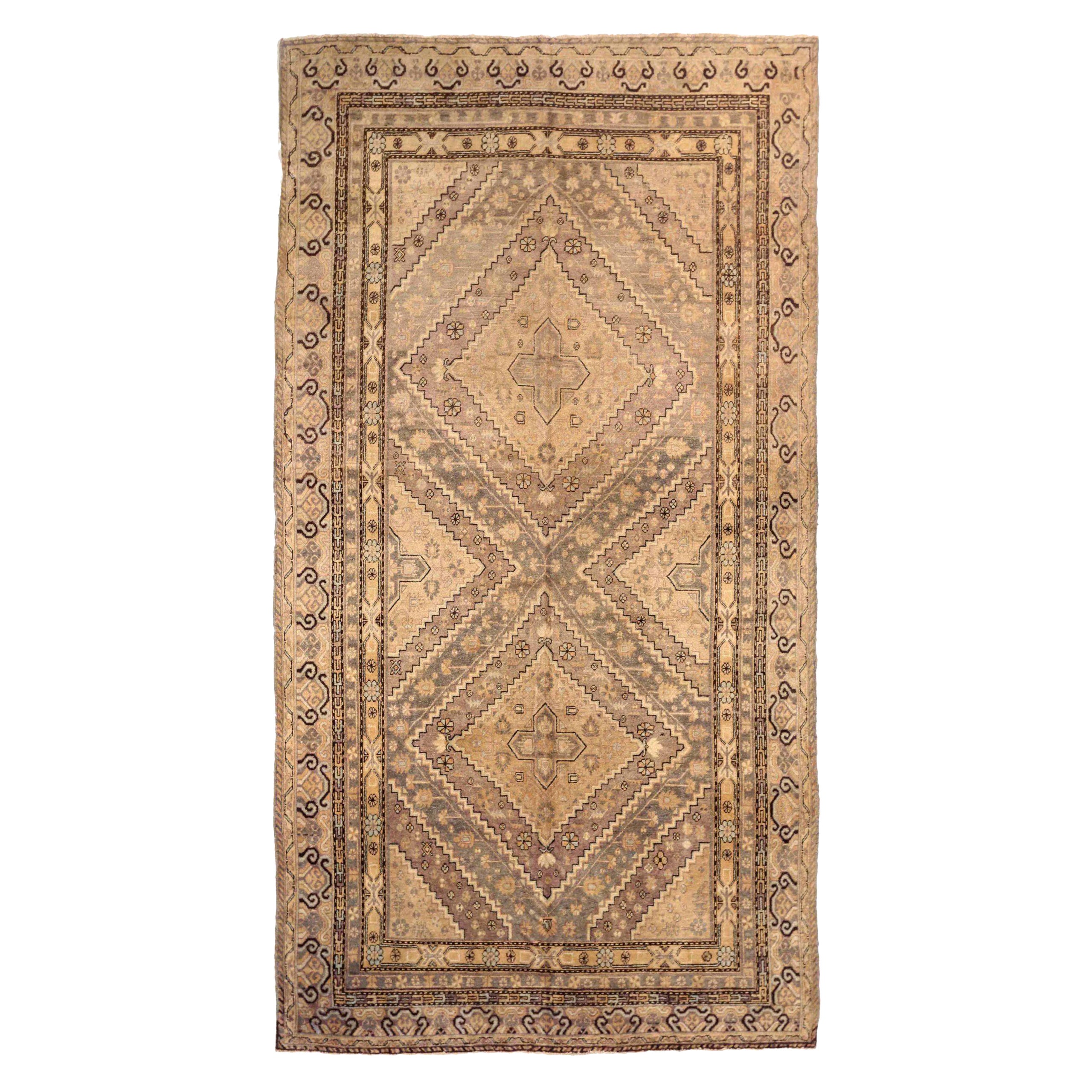 Russian Khotan Area Rugs - Wool Brown Ivory Taupe 73113 For Sale