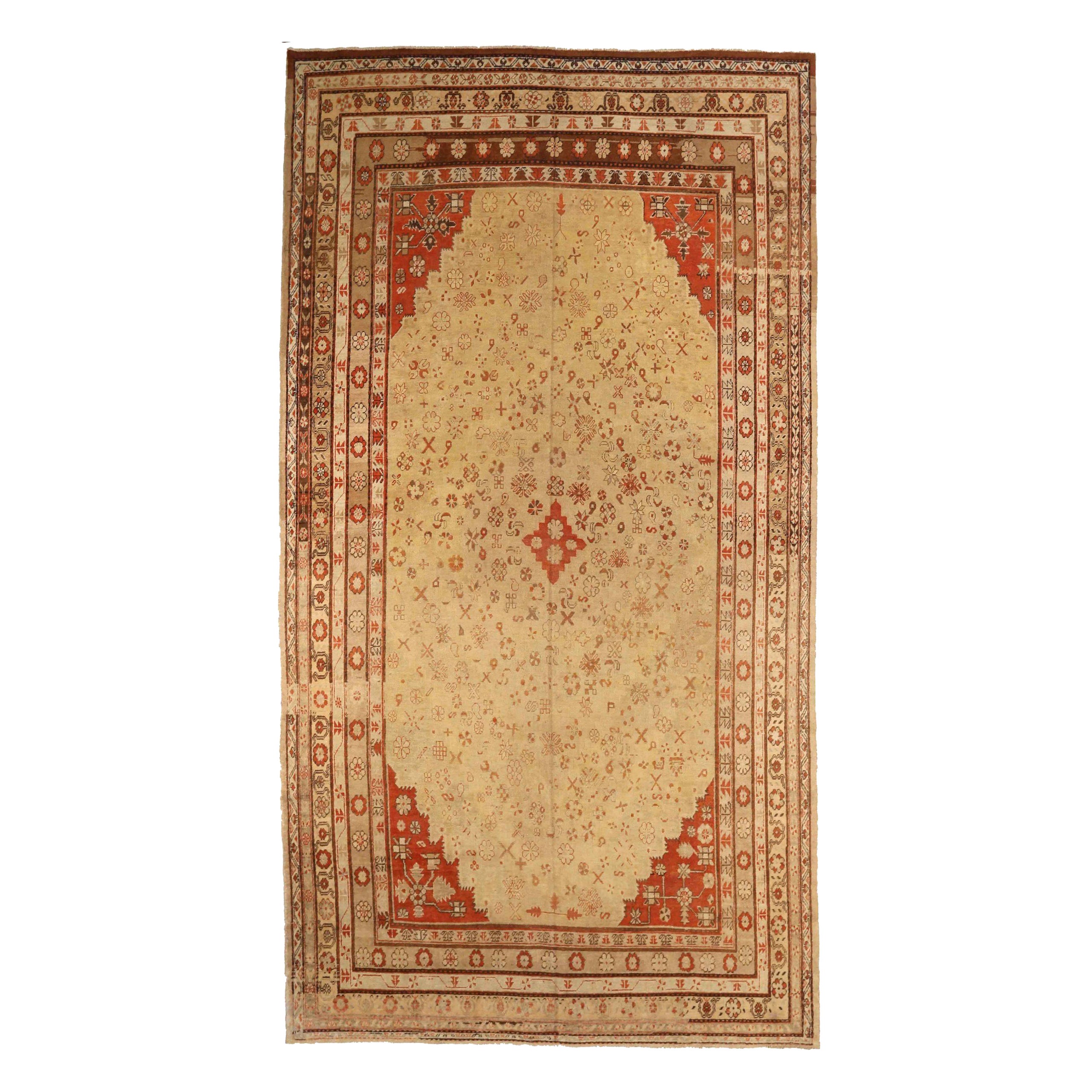Tapis russes Khotan - Laine ivoire rouge 73120