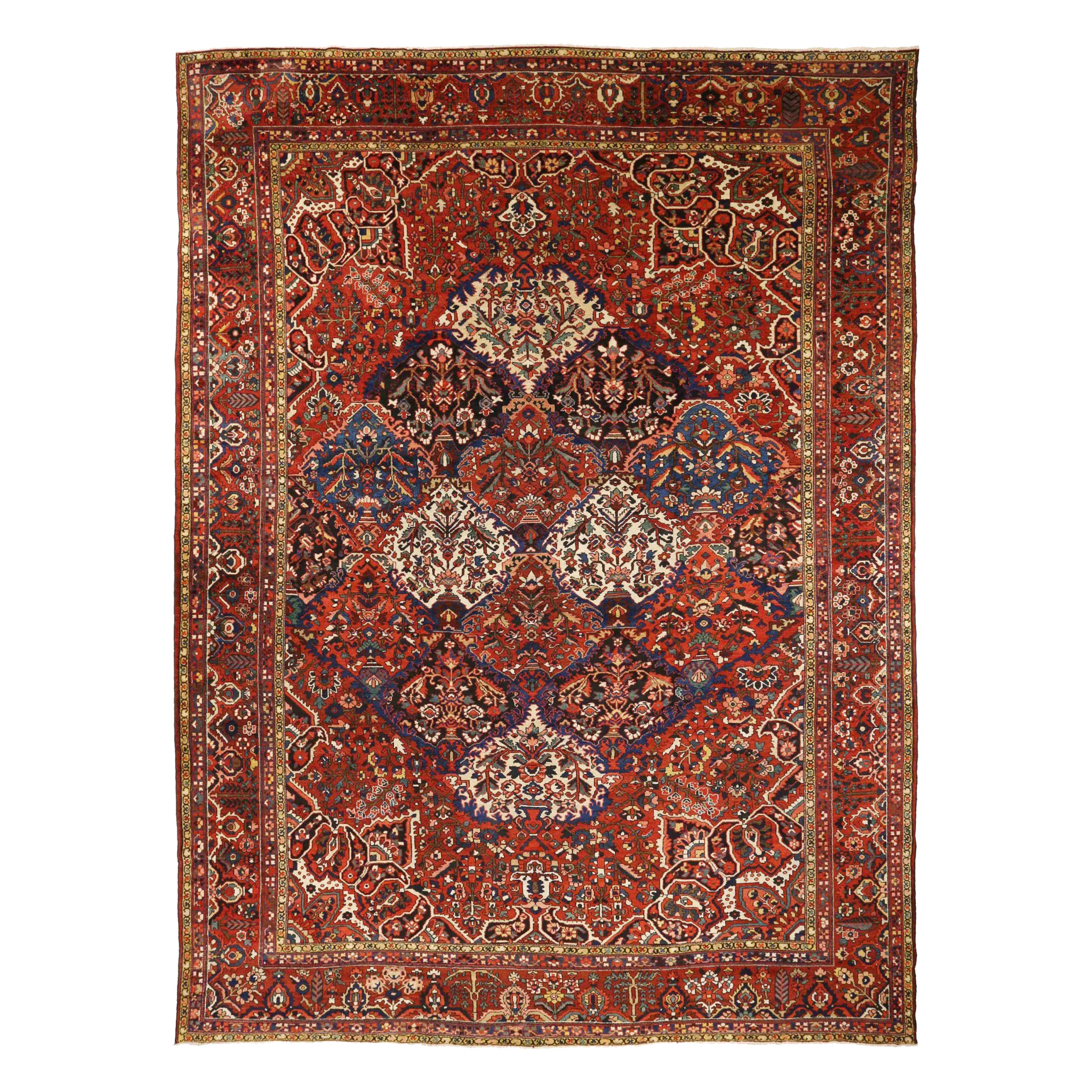 Alfombra Persa Bakhtiari Circa 1910 - Lana Azul Marfil Rojo 73121 en venta