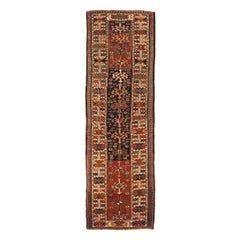 Persian Kurdish Runner Rug - Wool Ivory Navy Blue Red 73165