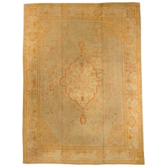 Tapis persan Oushak Circa 1910 - Laine Ivoire Orange Jaune 73197
