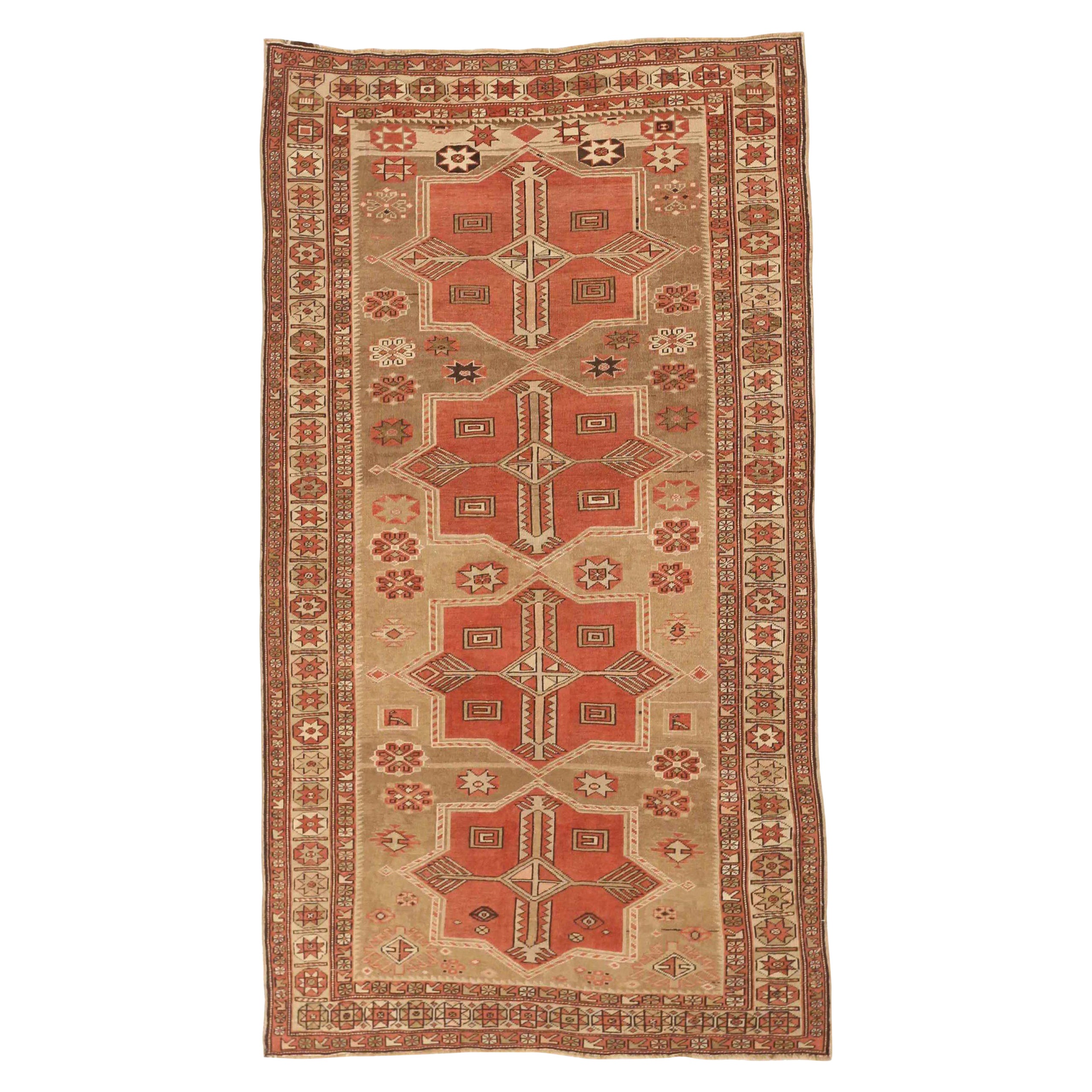 Persian Shirvan Small Rug Circa 1910 - Wool Ivory Red Taupe 73205