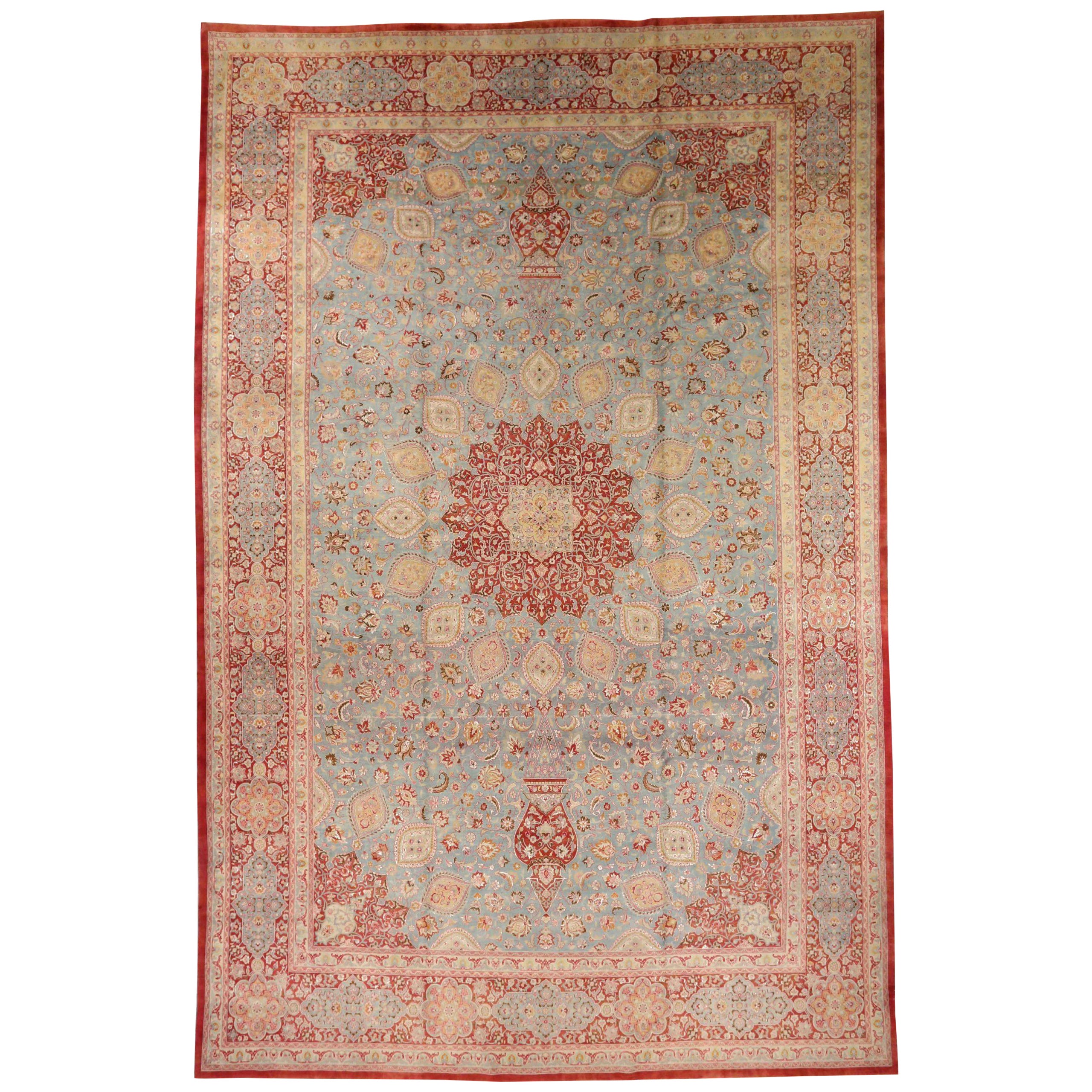 Alfombra Persa Mashad Circa 1910 - Lana Azul Marfil Rojo 73293