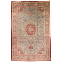 Alfombra Persa Mashad Circa 1910 - Lana Azul Marfil Rojo 73293