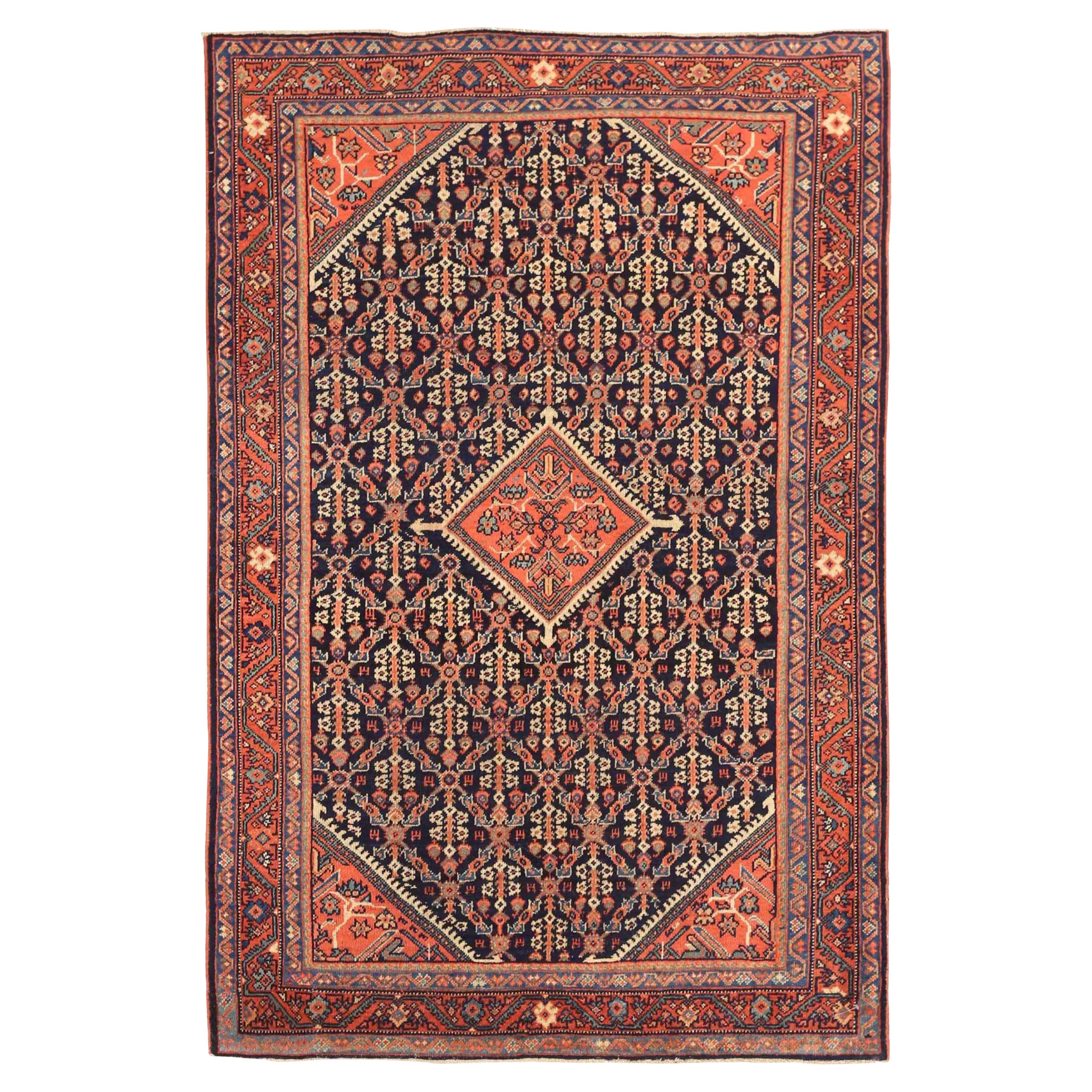 Persischer Meshkabad Kleiner Teppich - Wolle Elfenbein Marineblau Rot 73343