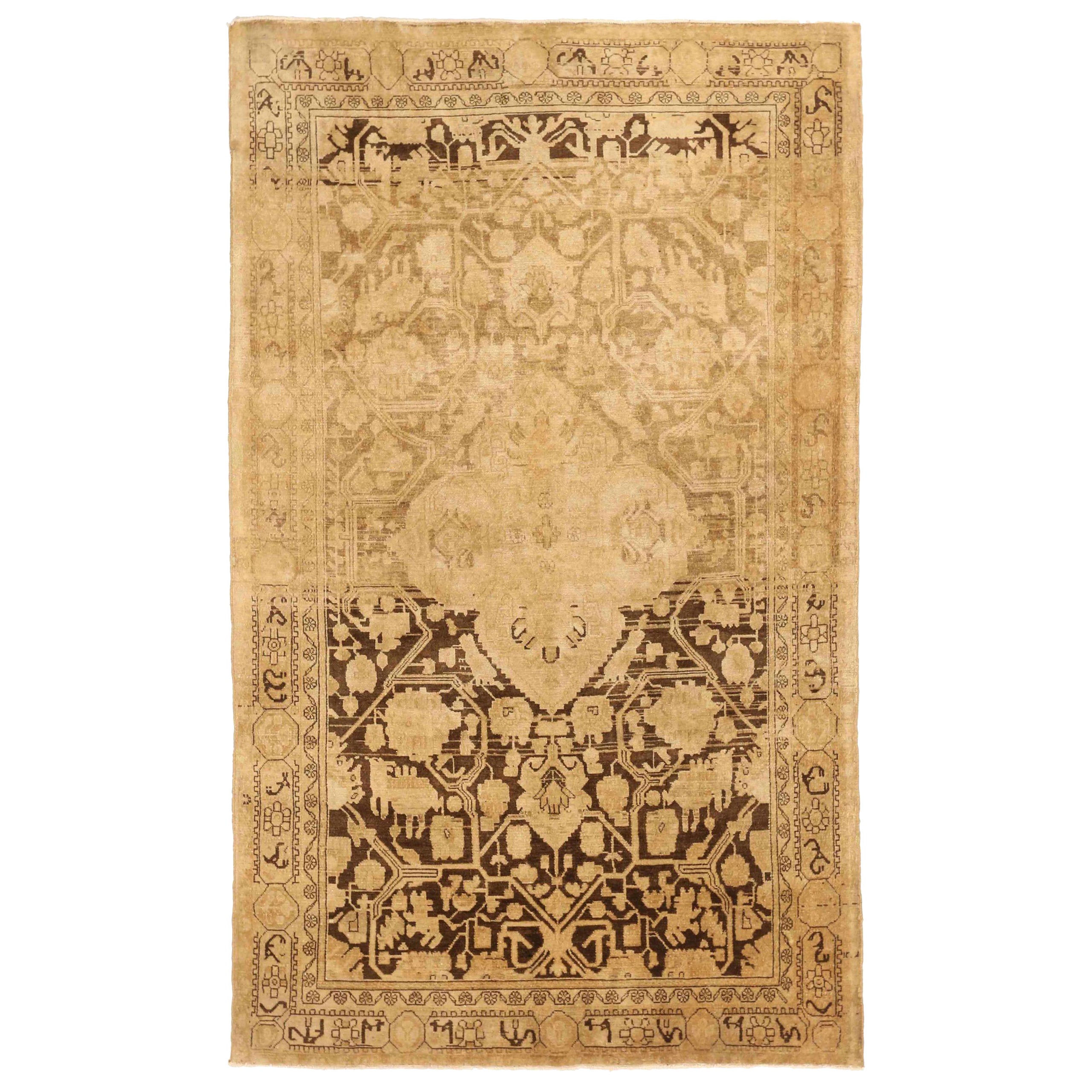 Persian Hamadan Small Rug - Wool Brown Ivory Taupe 73304