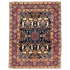 Alfombra Persa Teherán Pequeña Circa 1910 - Lana Marfil Azul Marino Rojo 73353