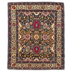 Petit tapis persan de Téhéran Circa 1910 - Laine Ivoire Bleu marine Rose 73354