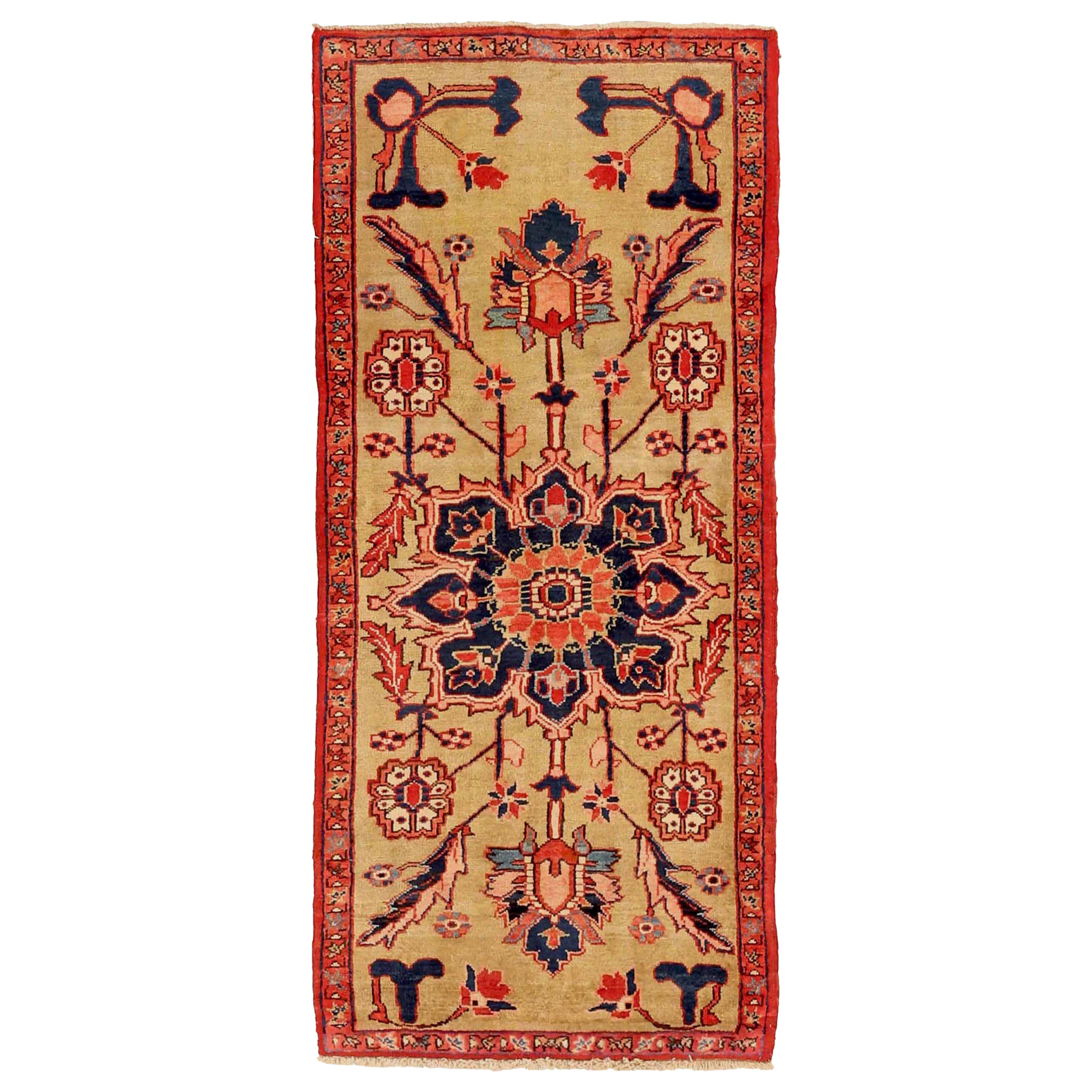 Persian Heriz Small Rug - Wool Navy Blue Red Yellow 73401 For Sale