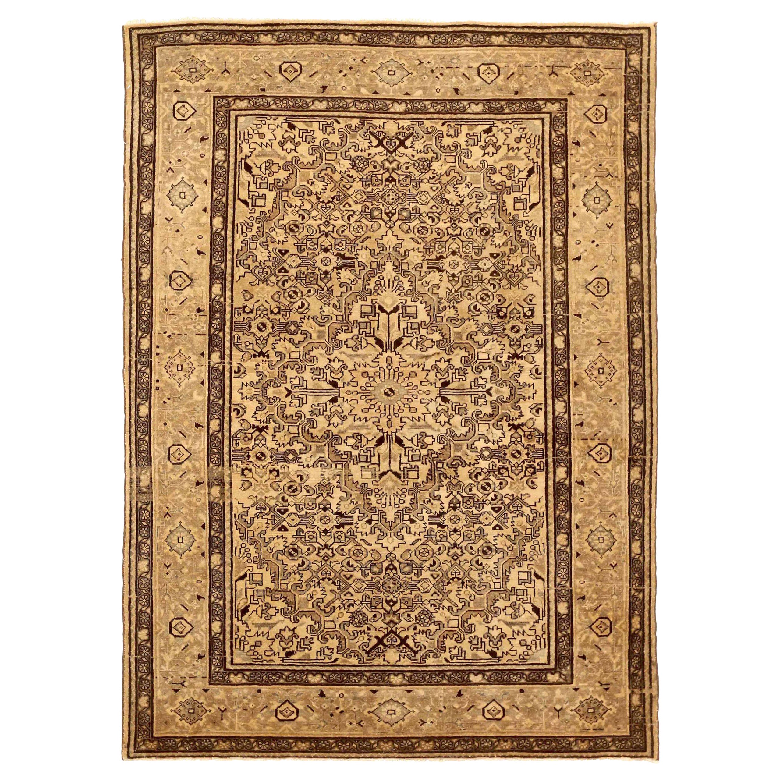 Persian Hamadan Small Rug - Wool Brown Ivory 73380
