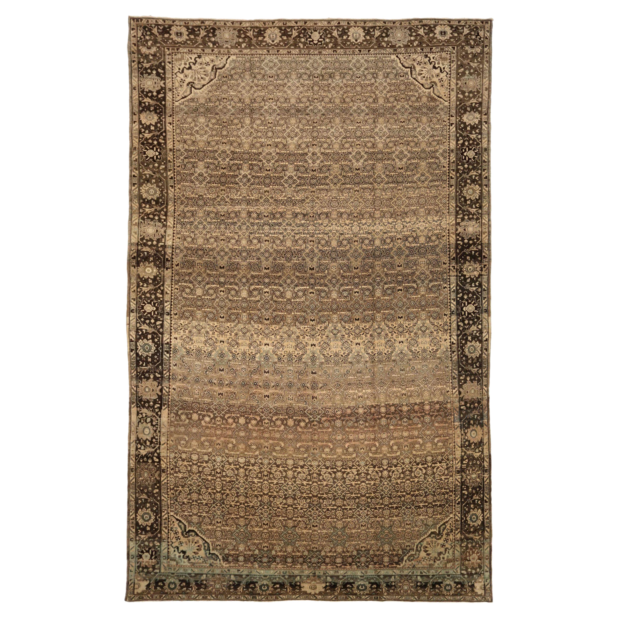 Persische Malayer Over Size Teppich CIRCA 1880 - Wolle Brown Elfenbein Taupe 73493