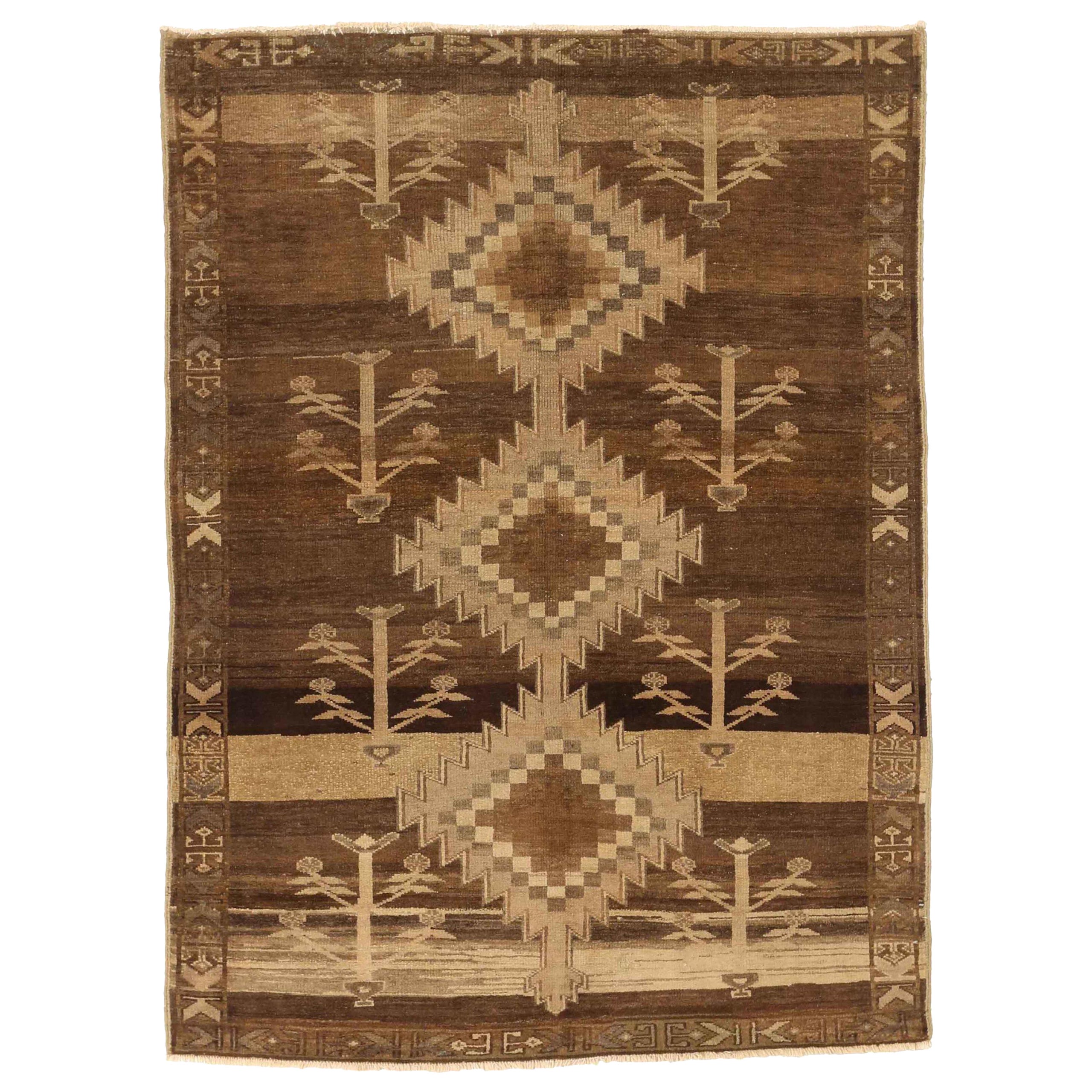 Petit tapis persan Varamin Circa 1910 - Laine Brown Ivory 73497