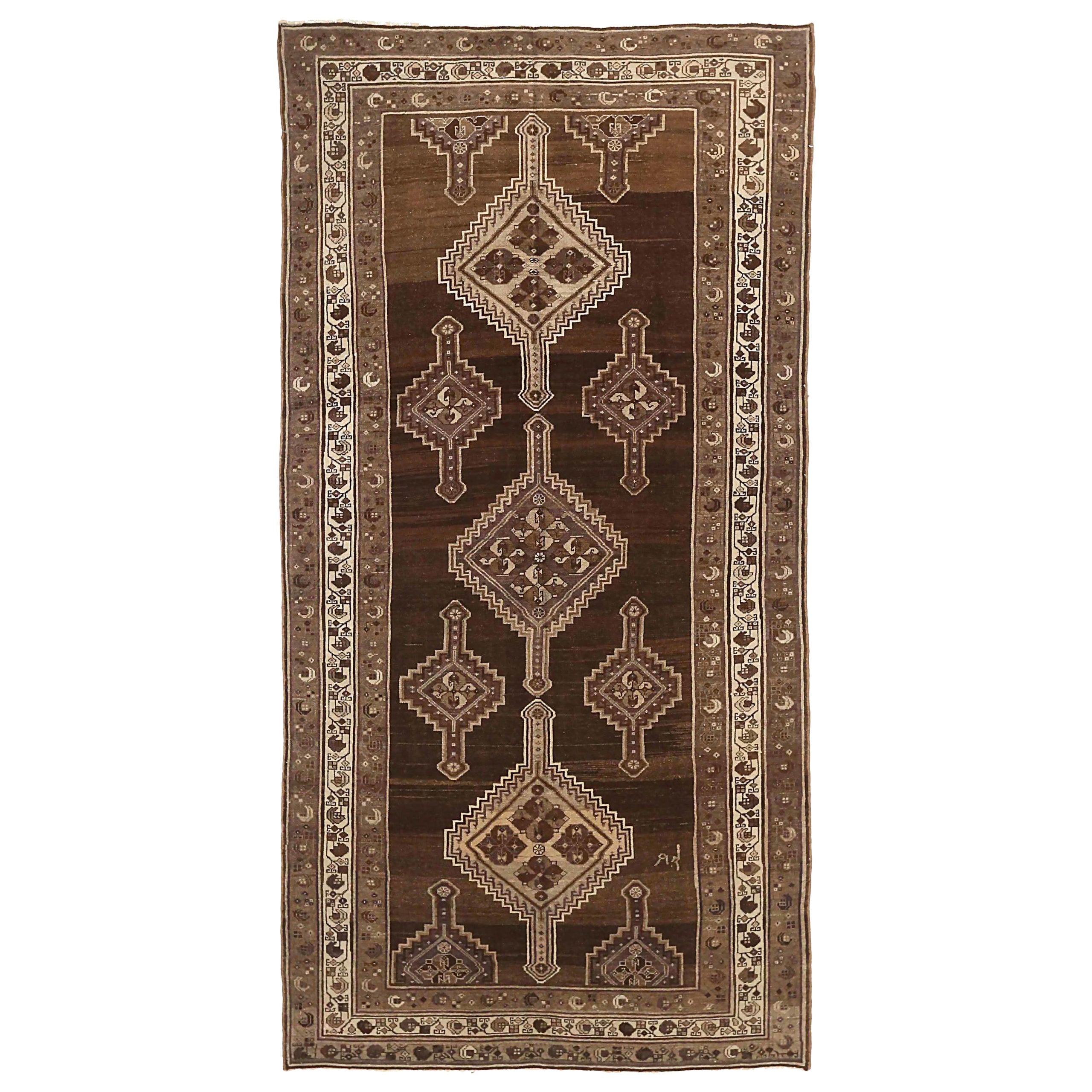 Persian Malayer Small Rug - Wool Brown Ivory 73452