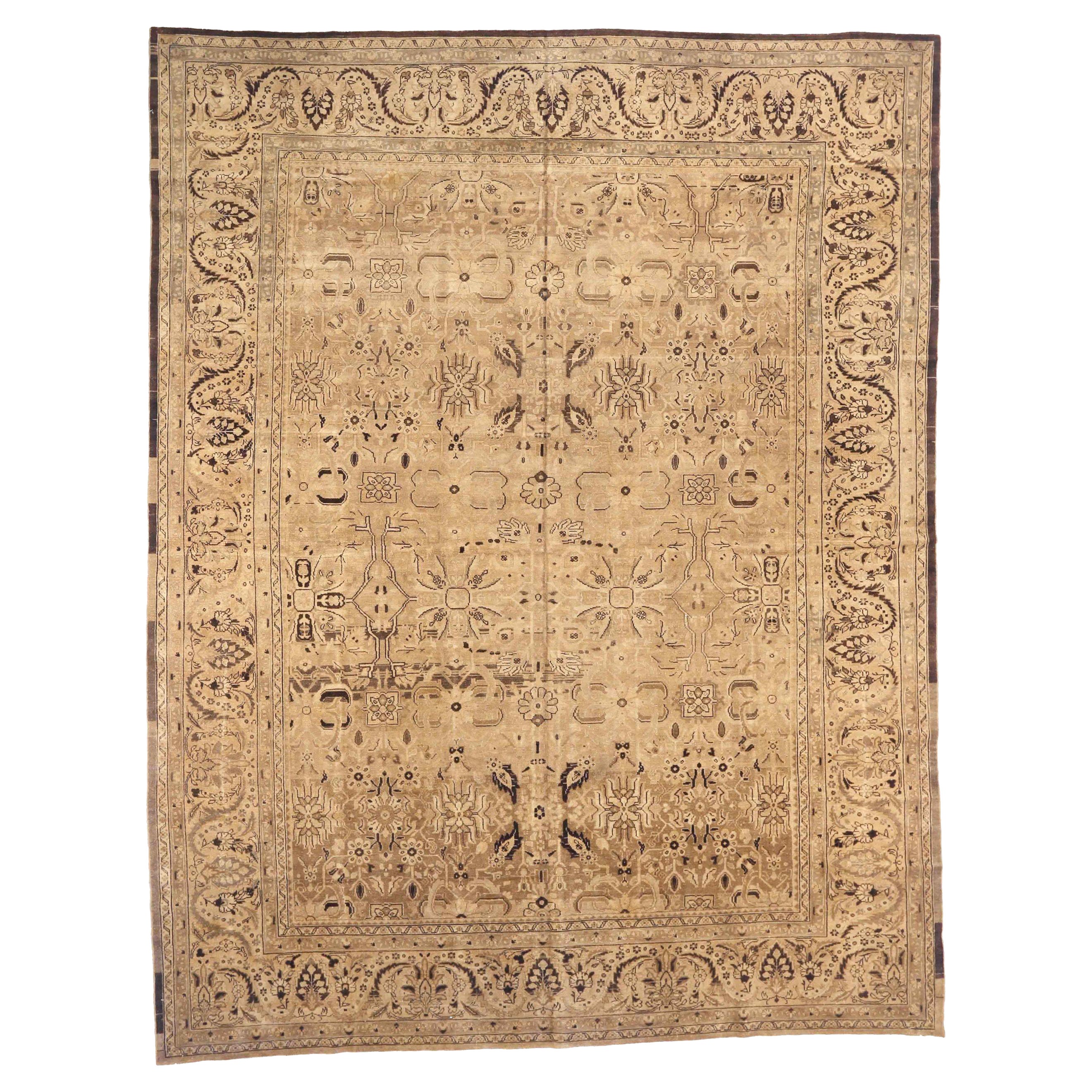 Tapis de sol Persan Malayer - Laine Brown Ivoire Taupe 73499