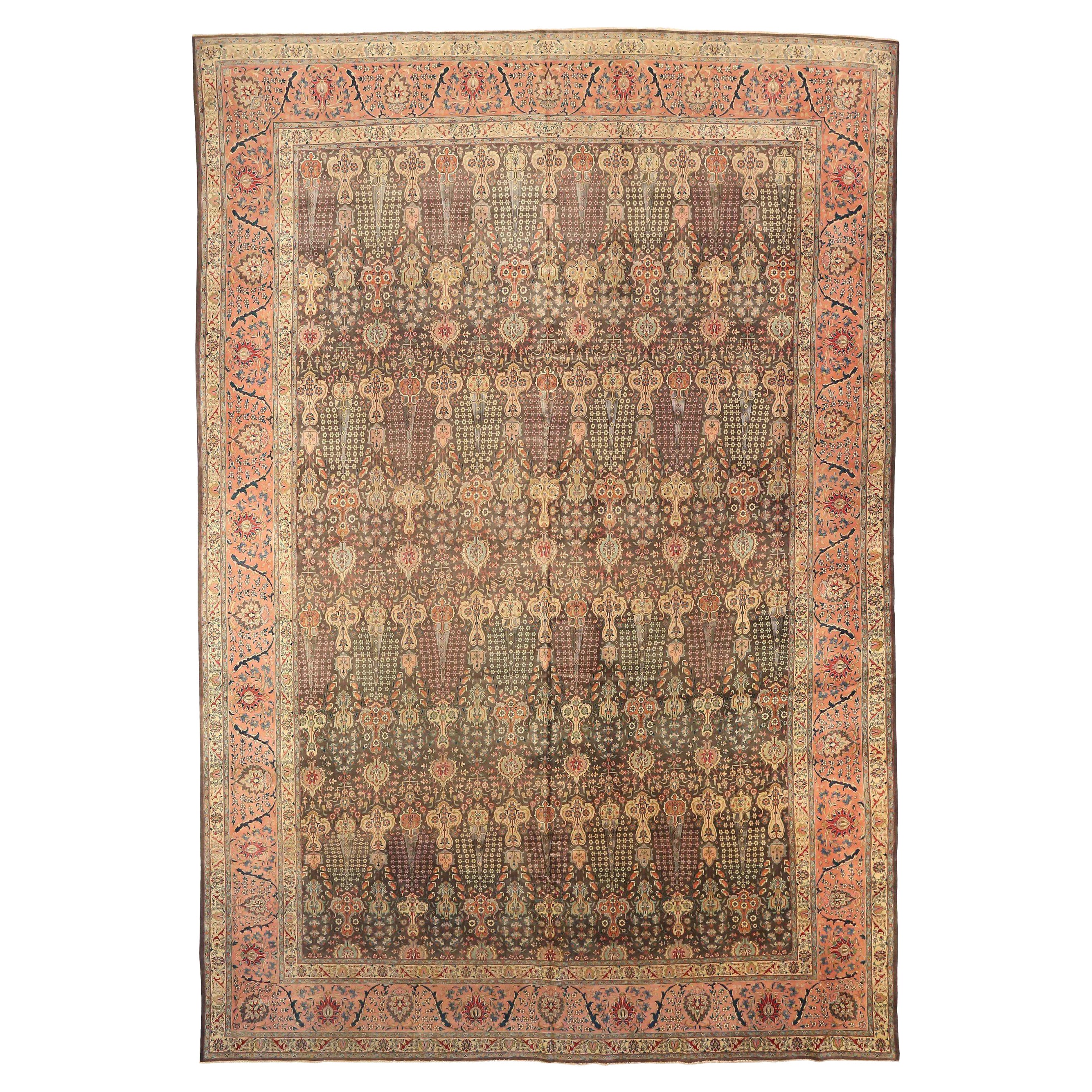 Persische Tabriz Over Size Teppich CIRCA 1880 - Wolle Brown Elfenbein Rosa 73466