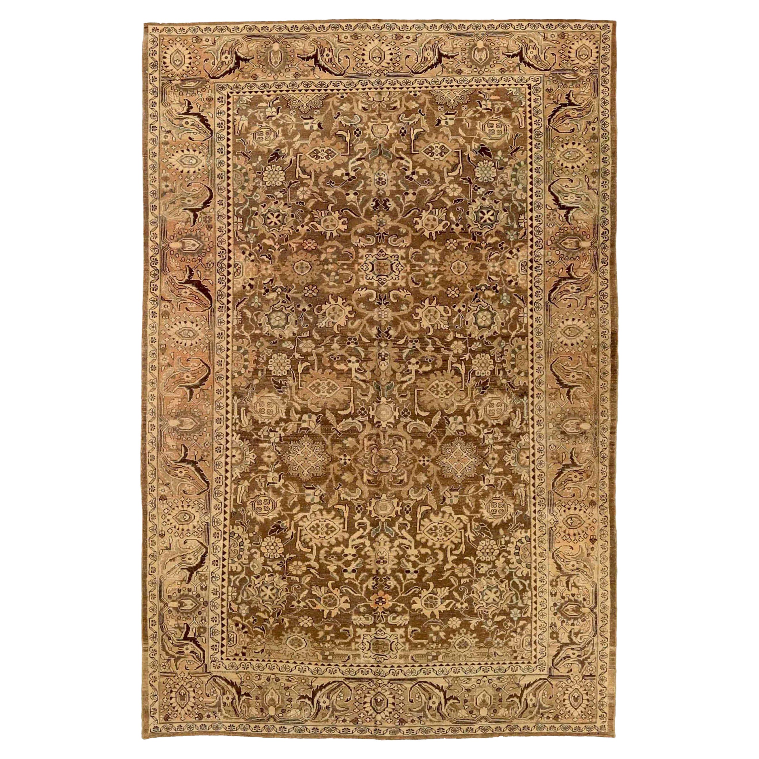 Tapis de sol Persan Malayer - Laine Brown Ivoire Taupe 73506