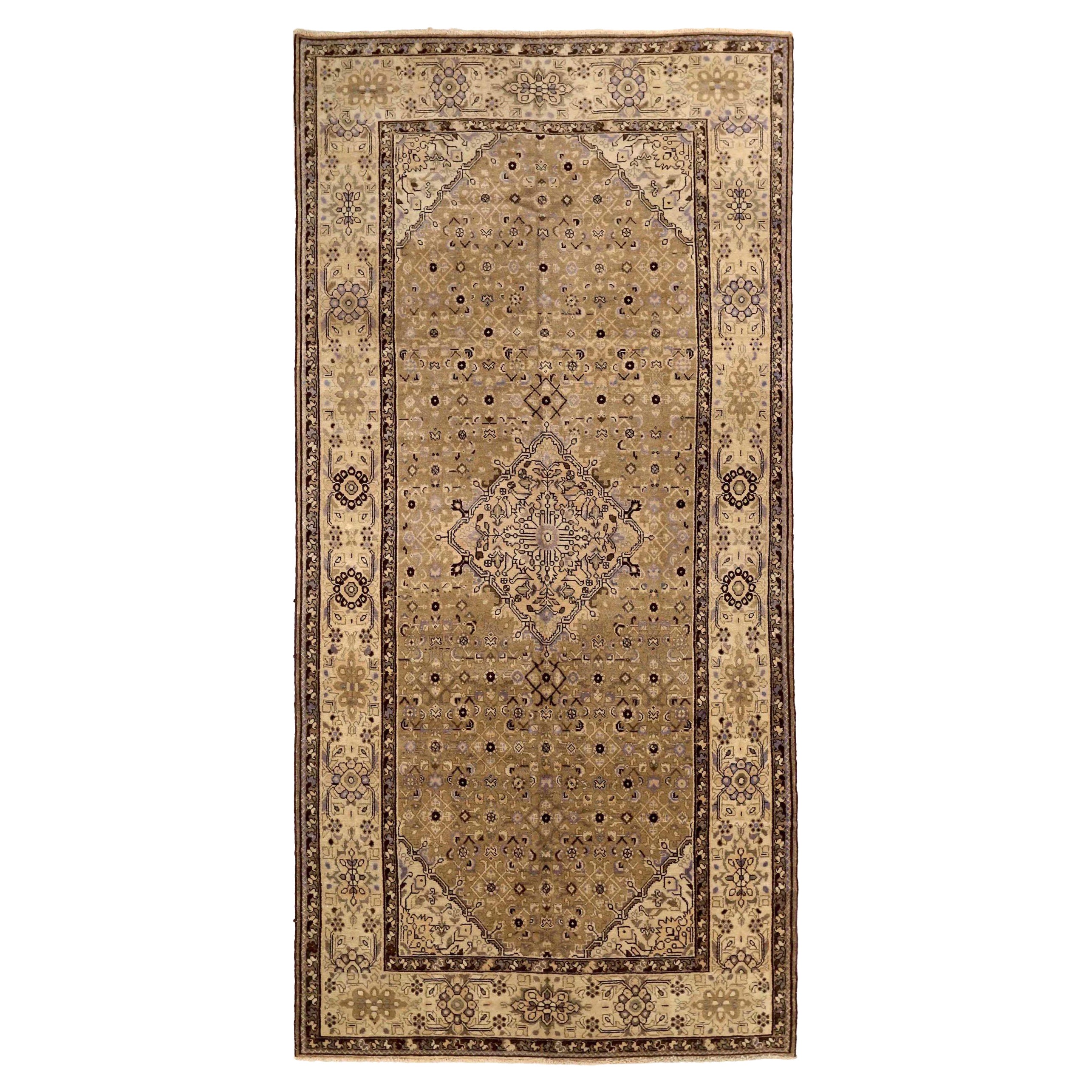 Tapis de sol Persan Malayer - Laine Brown Ivoire Taupe 73509 en vente