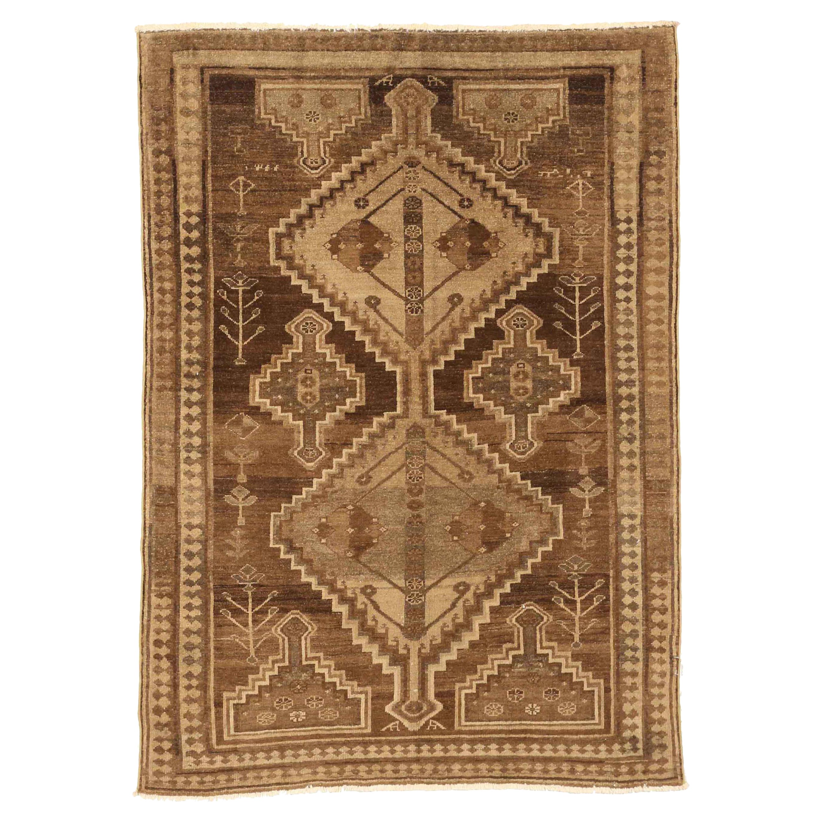 Petit tapis persan Varamin Circa 1910 - Laine Brown Ivory 73511