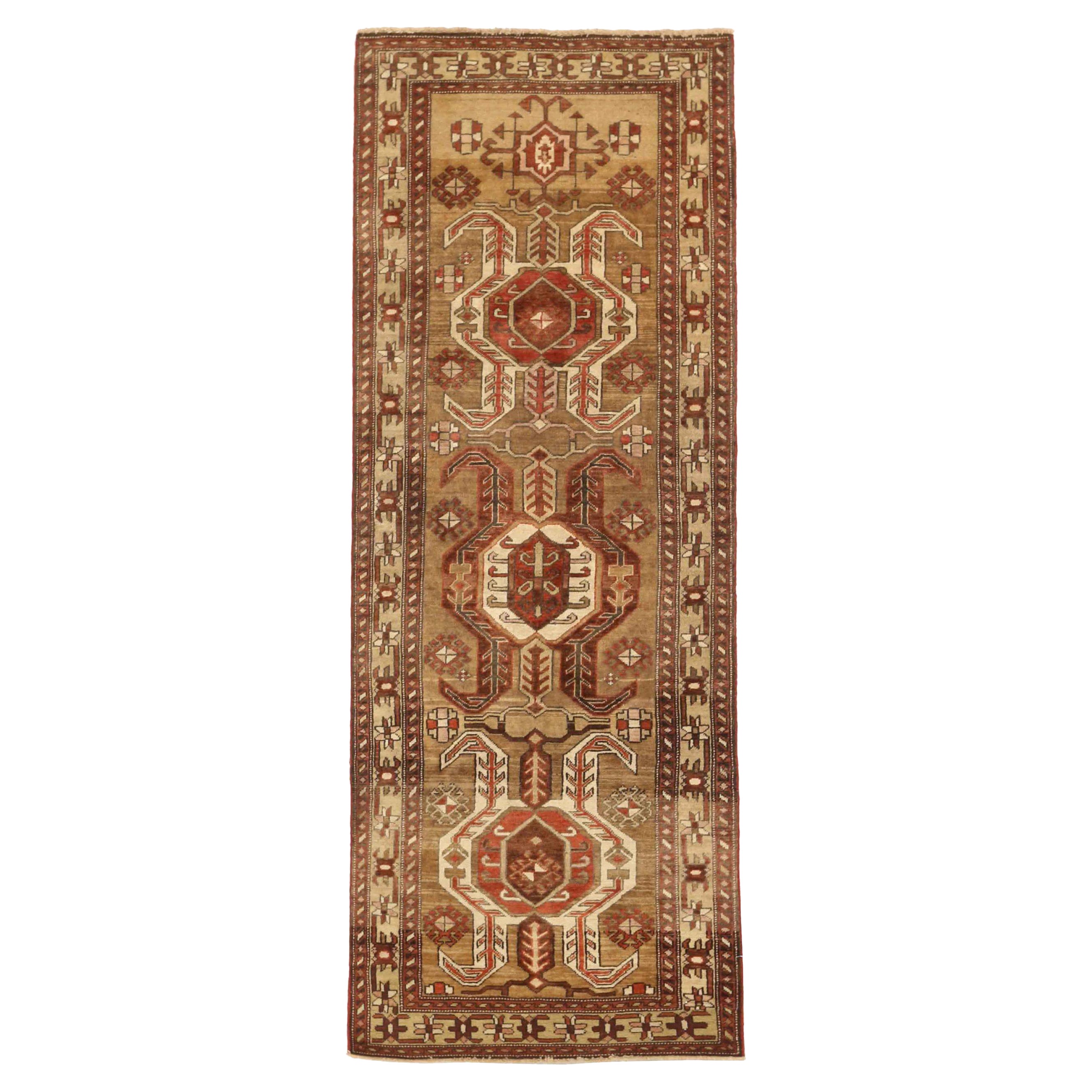 Persischer Aserbaidschanischer kleiner Teppich - Wolle Elfenbein Rot Taupe 73547