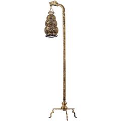 Vintage Tibetan Hammered and Pierced Brass Dragon Floor Lamp
