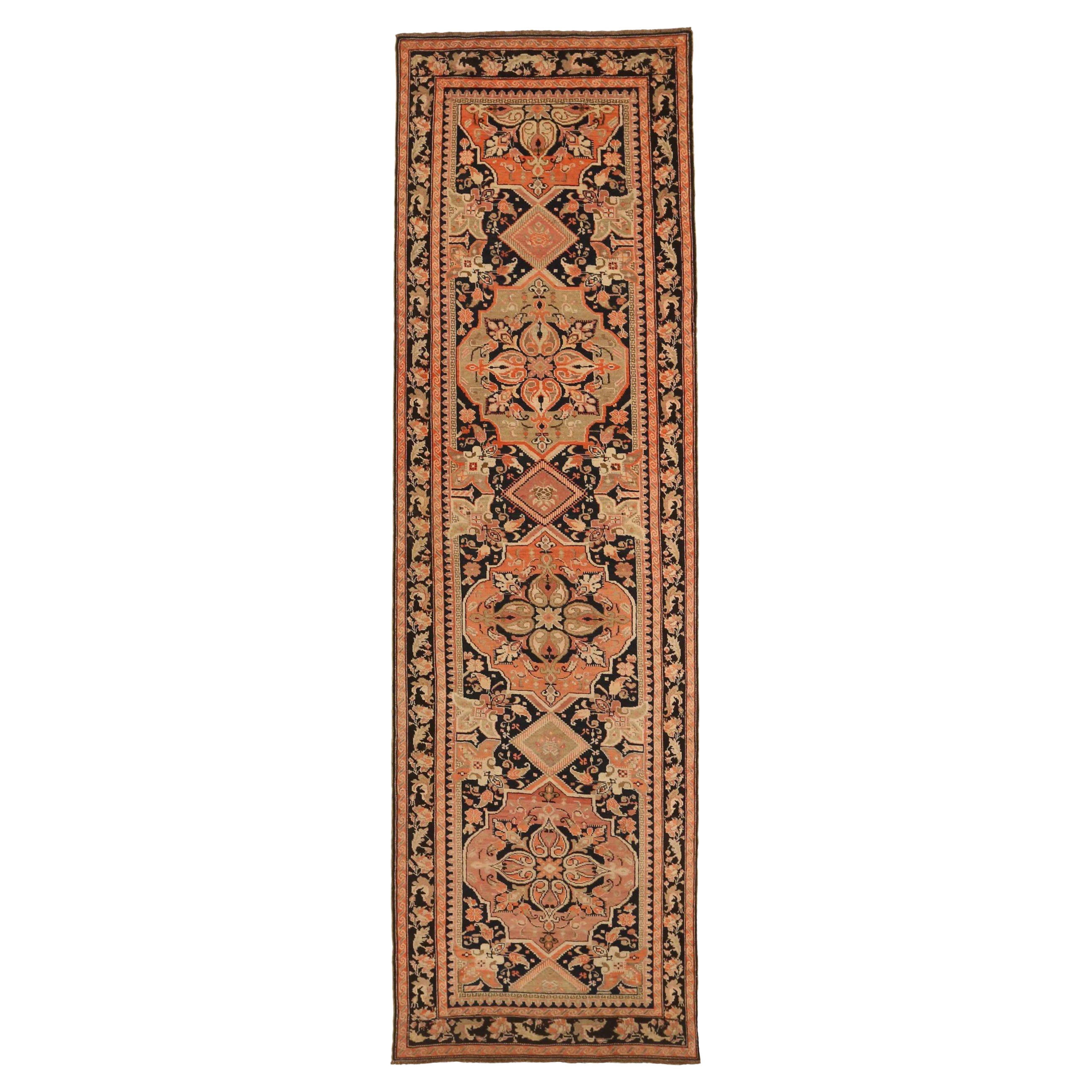 Russischer Karabagh-Läufer Circa 1910 - Wolle Schwarz Elfenbein Rosa 73604