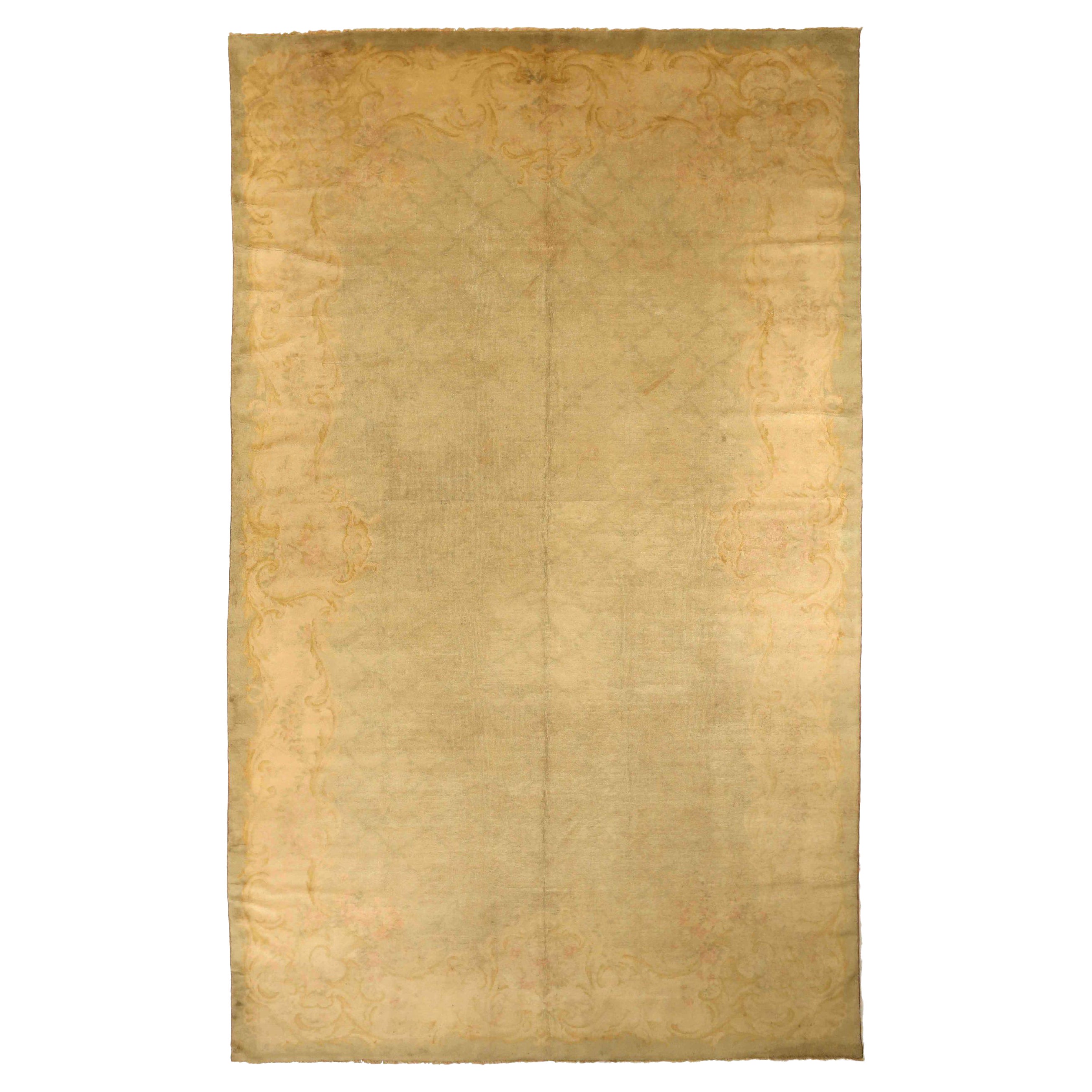 French Aubusson Area Rugs - Wool Ivory Yellow 73635 For Sale