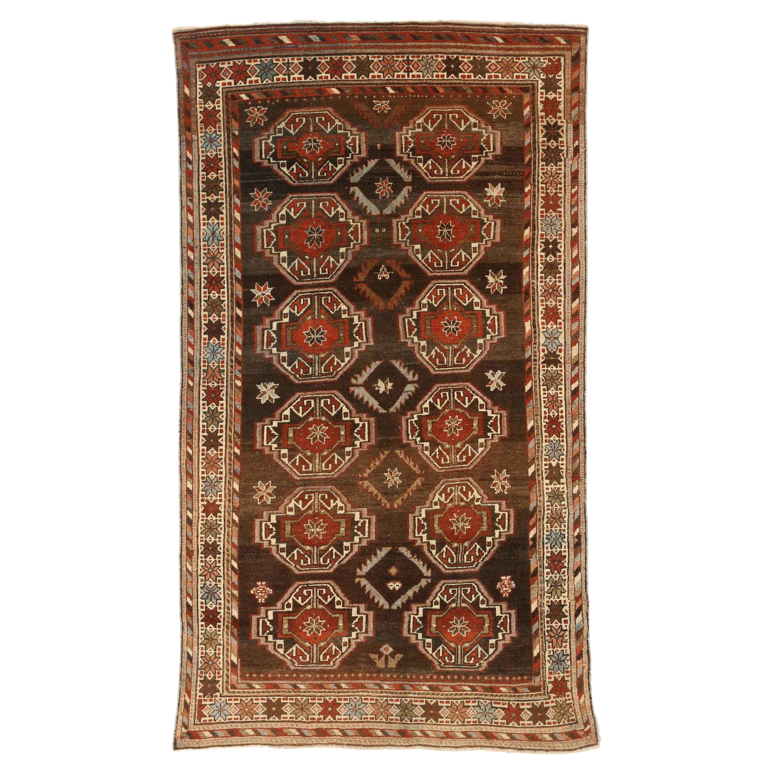 Petit tapis persan Varamin Circa 1910 - Laine Brown Ivoire Rouge 73656