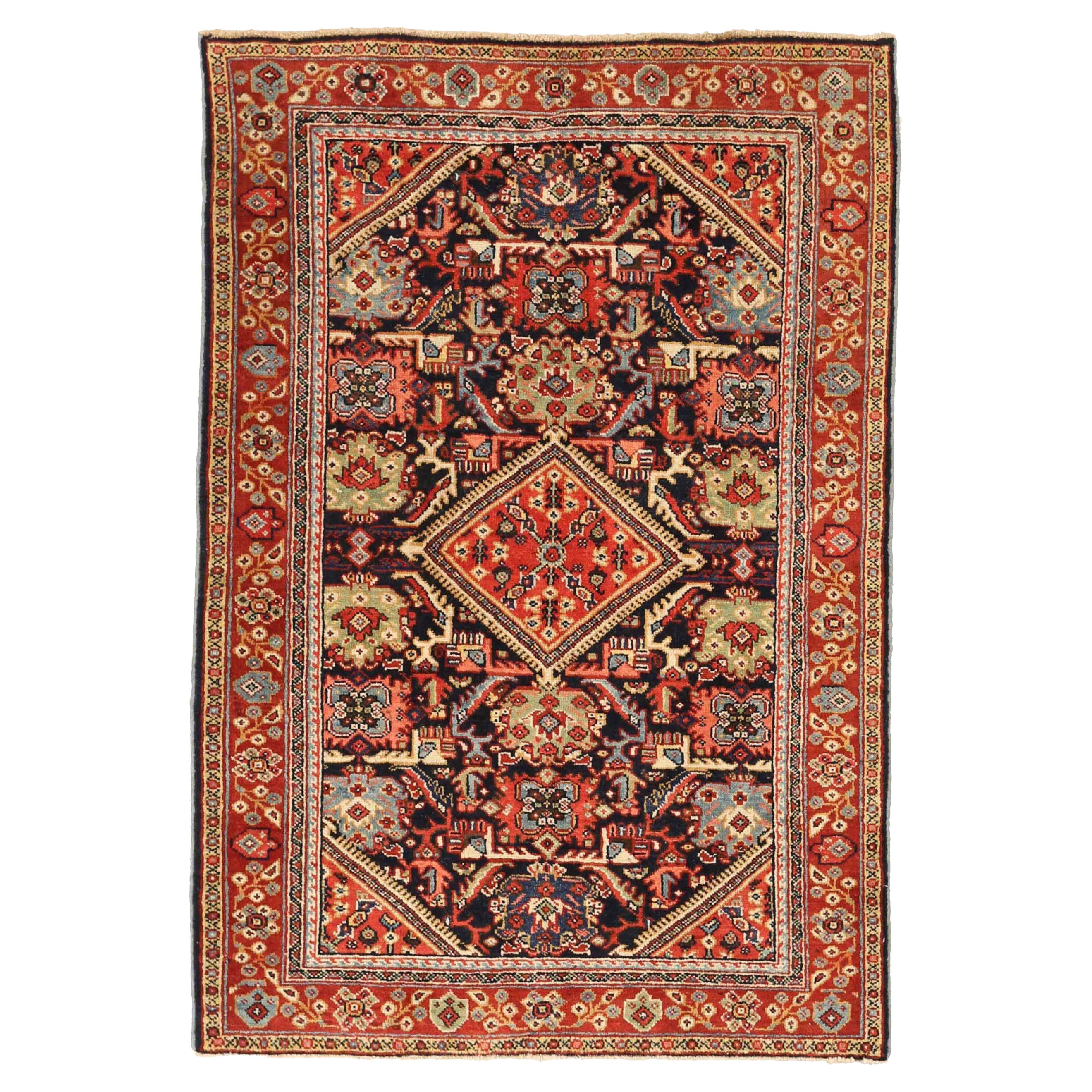 Petit tapis persan Sultanabad en laine vert bleu marine rouge 73703