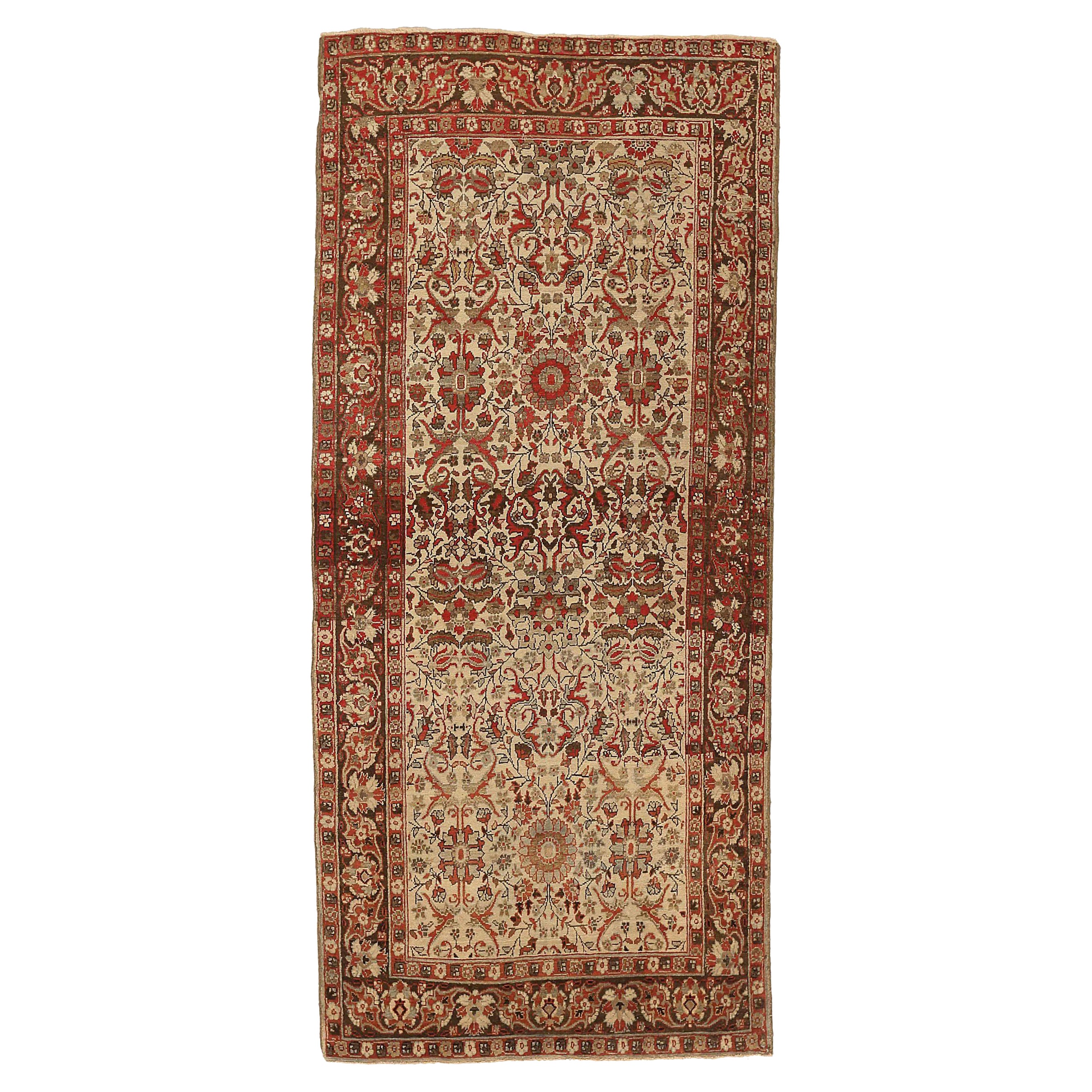 Petit tapis d'Inde Agra - Laine Brown Ivoire Rouge 73670
