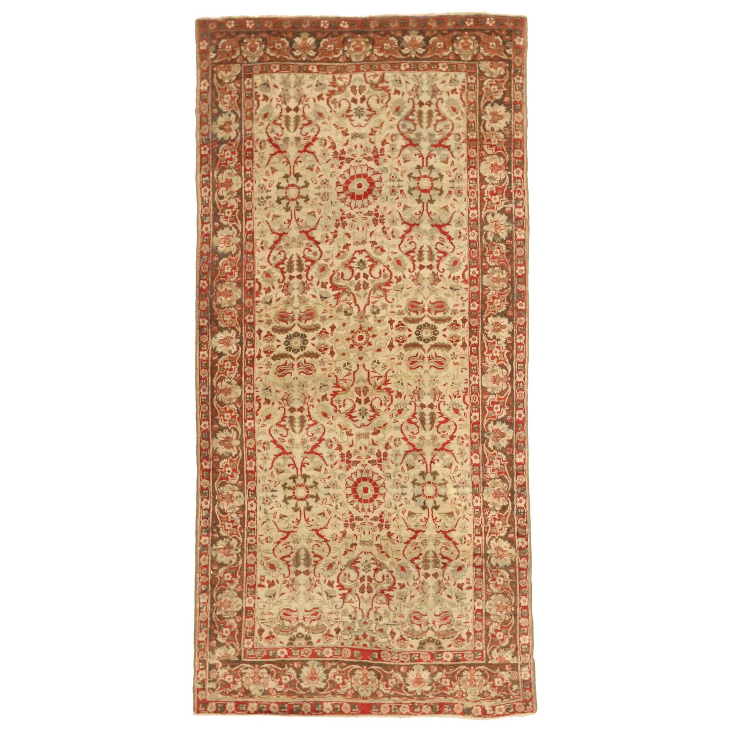 Petit tapis d'Inde Agra - Laine Brown Ivoire Rouge 73671