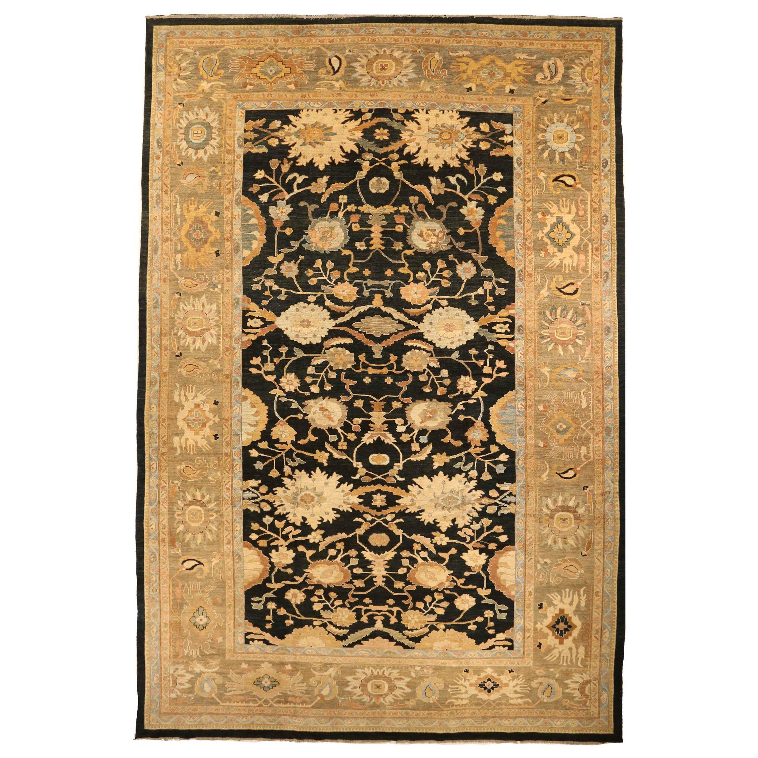 Tapis Persan Sultanabad Circa 1990 - Laine Noir Ivoire Taupe 73690