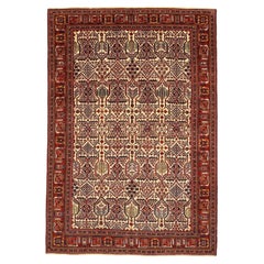 Tapis persan Maymeh Circa 1940 - Laine Ivoire Bleu marine Rouge 73718