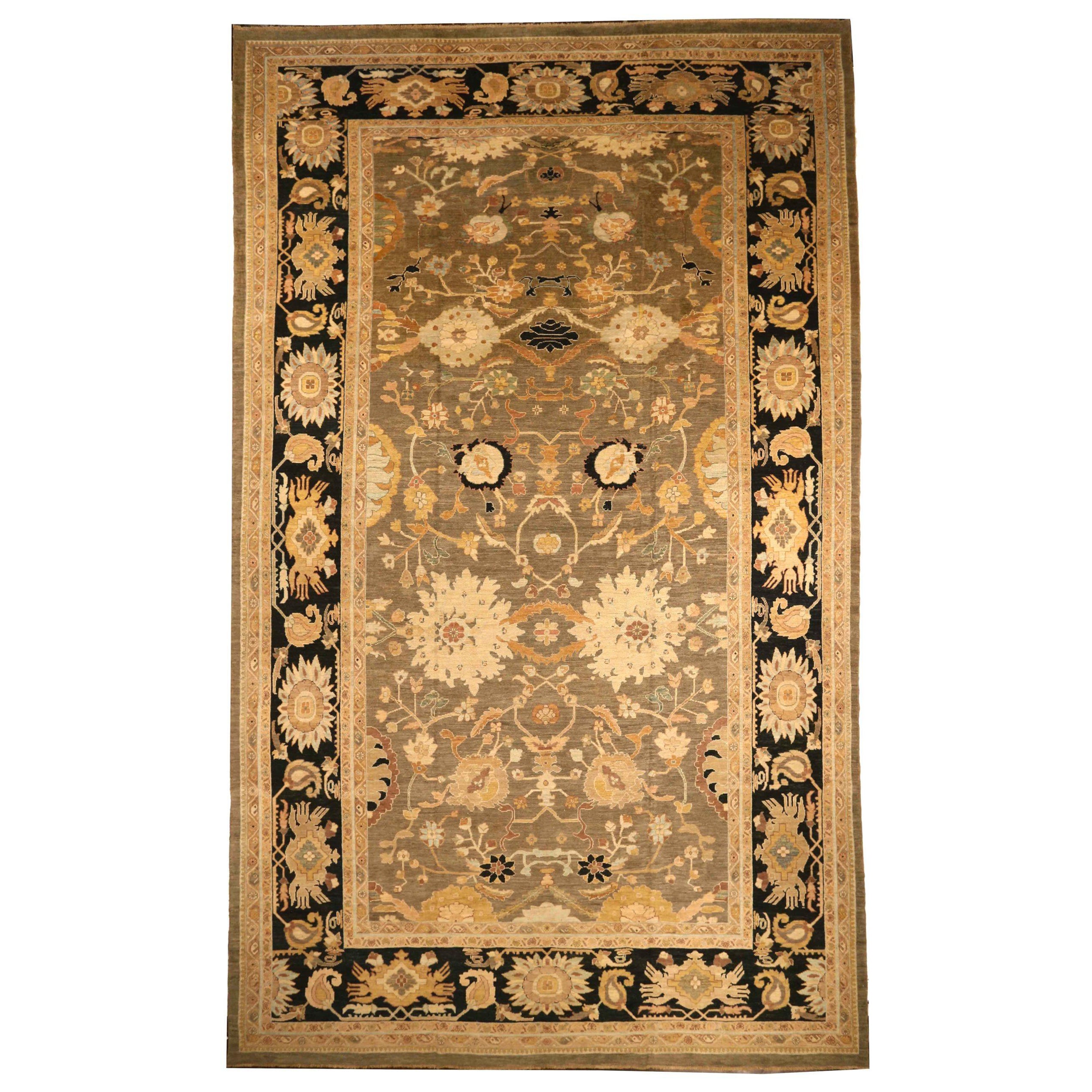 Tapis Persan Sultanabad Circa 1990 - Laine Noir Ivoire Taupe 73691