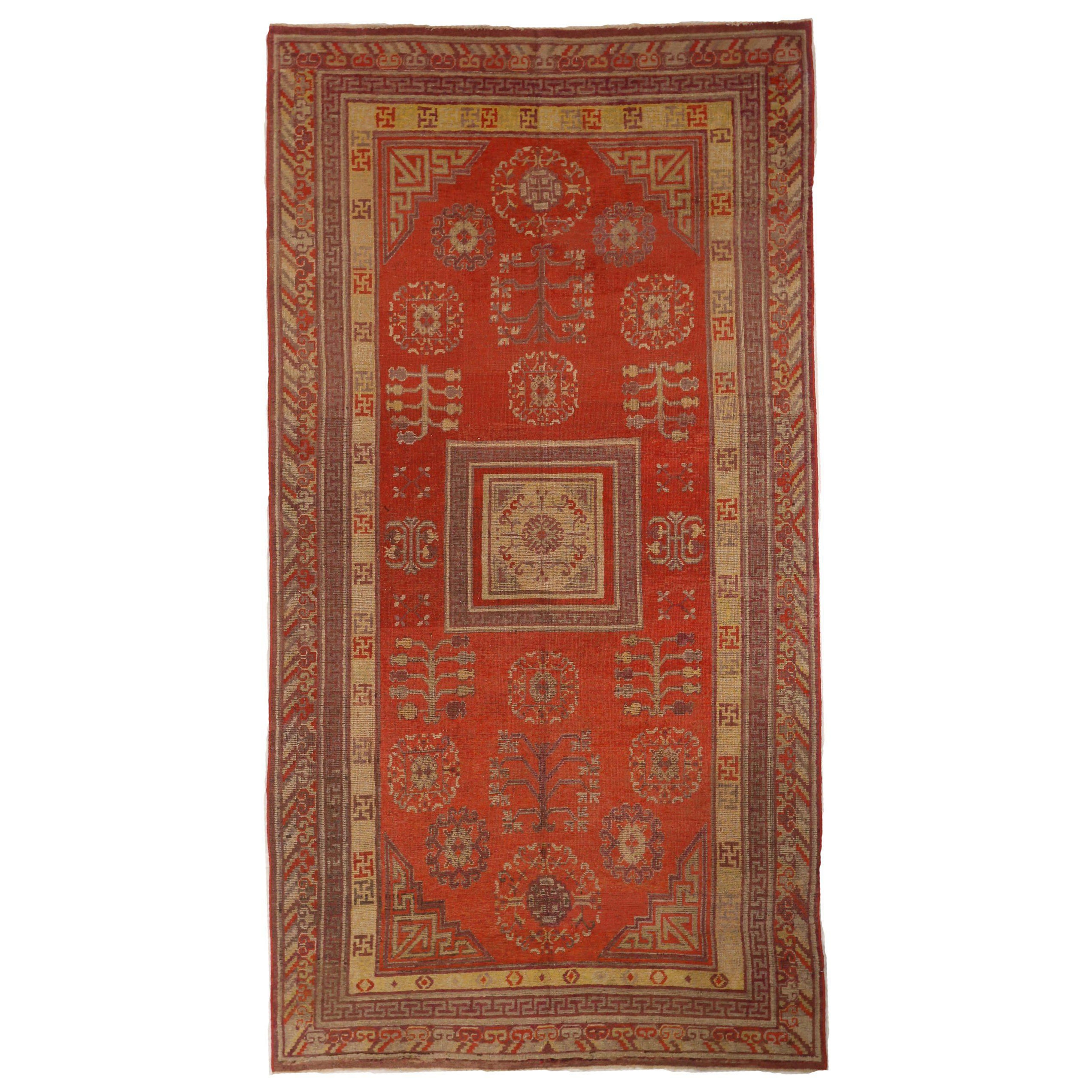 Tapis russes Khotan datant d'environ 1910 - Laine rouge jaune 73801