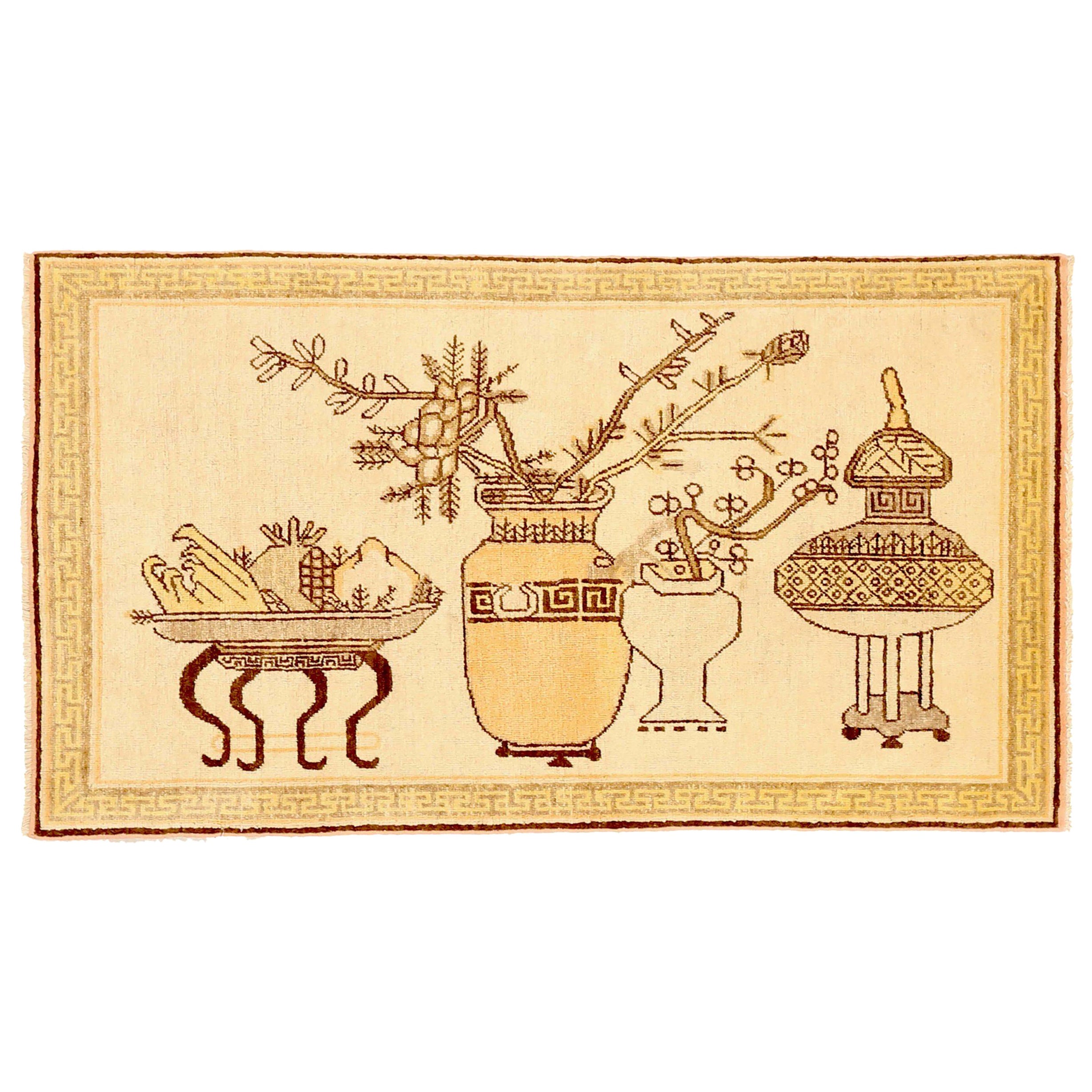 Russian Khotan Small Rug - Wool Ivory Yellow 73803
