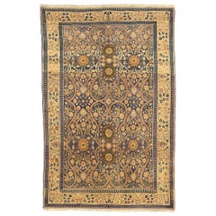 India Agra Small Rug Circa 1910 - Lana Grigio Verde Avorio Rosso 73757