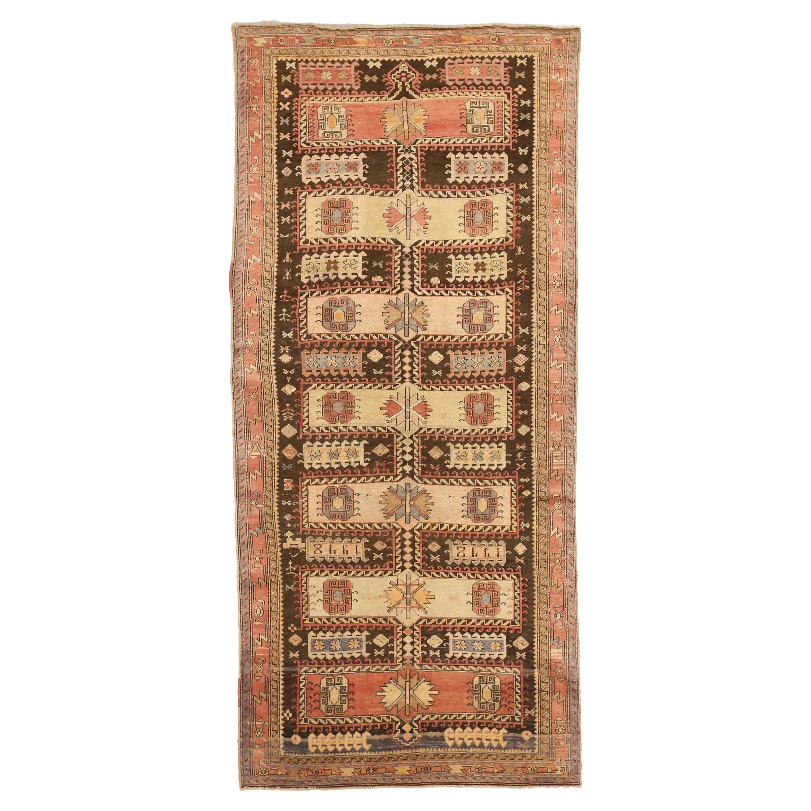 Russian Karabagh Small Rug - Wool Brown Ivory Pink 73761